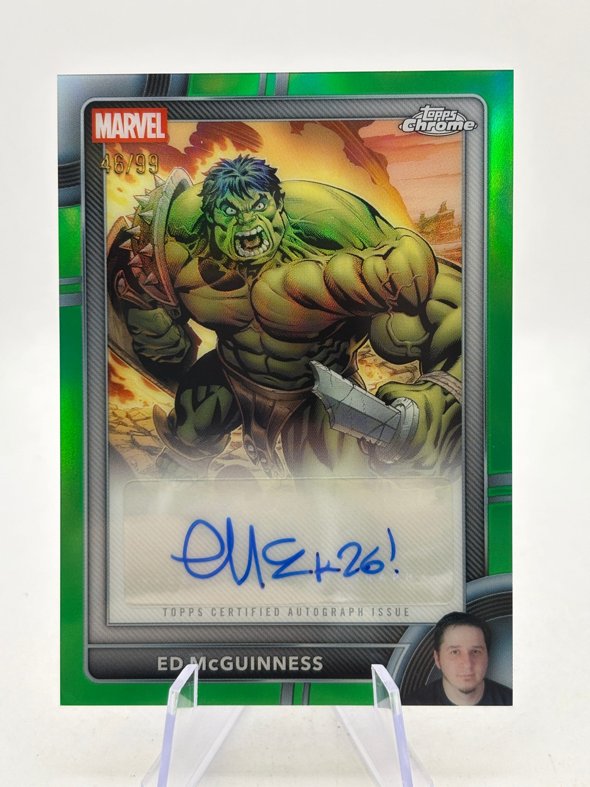 2026 Topps Chrome Marvel Comic Book Artist Auto Green /99 Ed McGuiness Hulk image 1