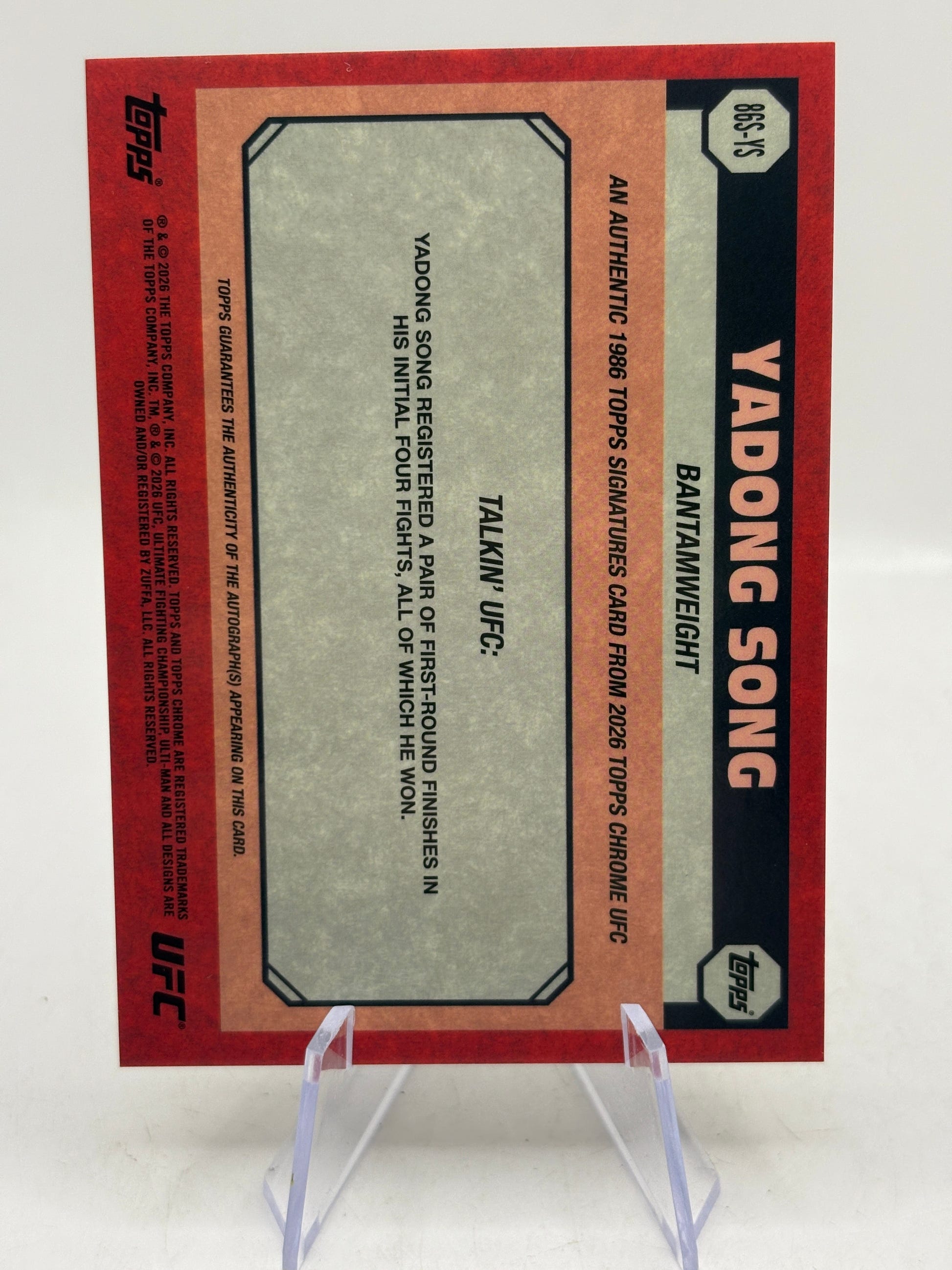 Yadong Song 2026 Topps Chrome Ufc 1986 Signatures Gold Auto /50 Q4920, photo 2 image 2