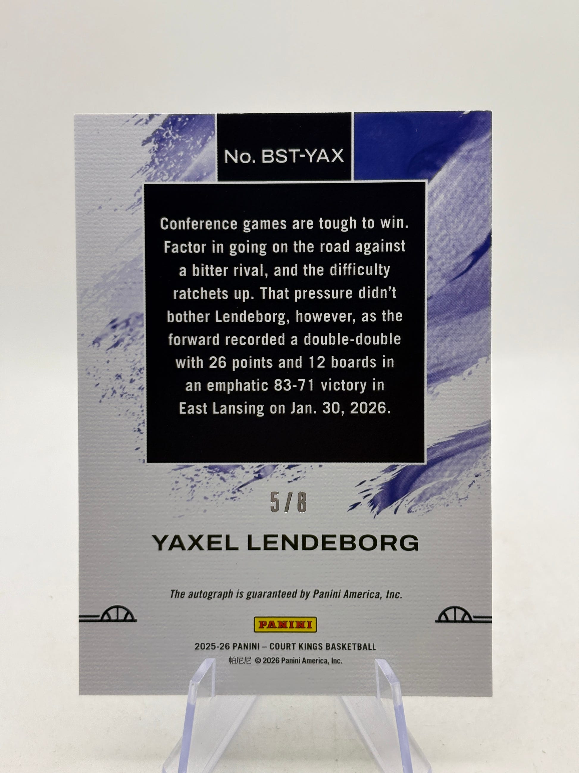 2025-26 Panini Court Kings Basketball #BST-YAX Yaxel Lendeborg Auto Brush Strokes 5/8 image 2