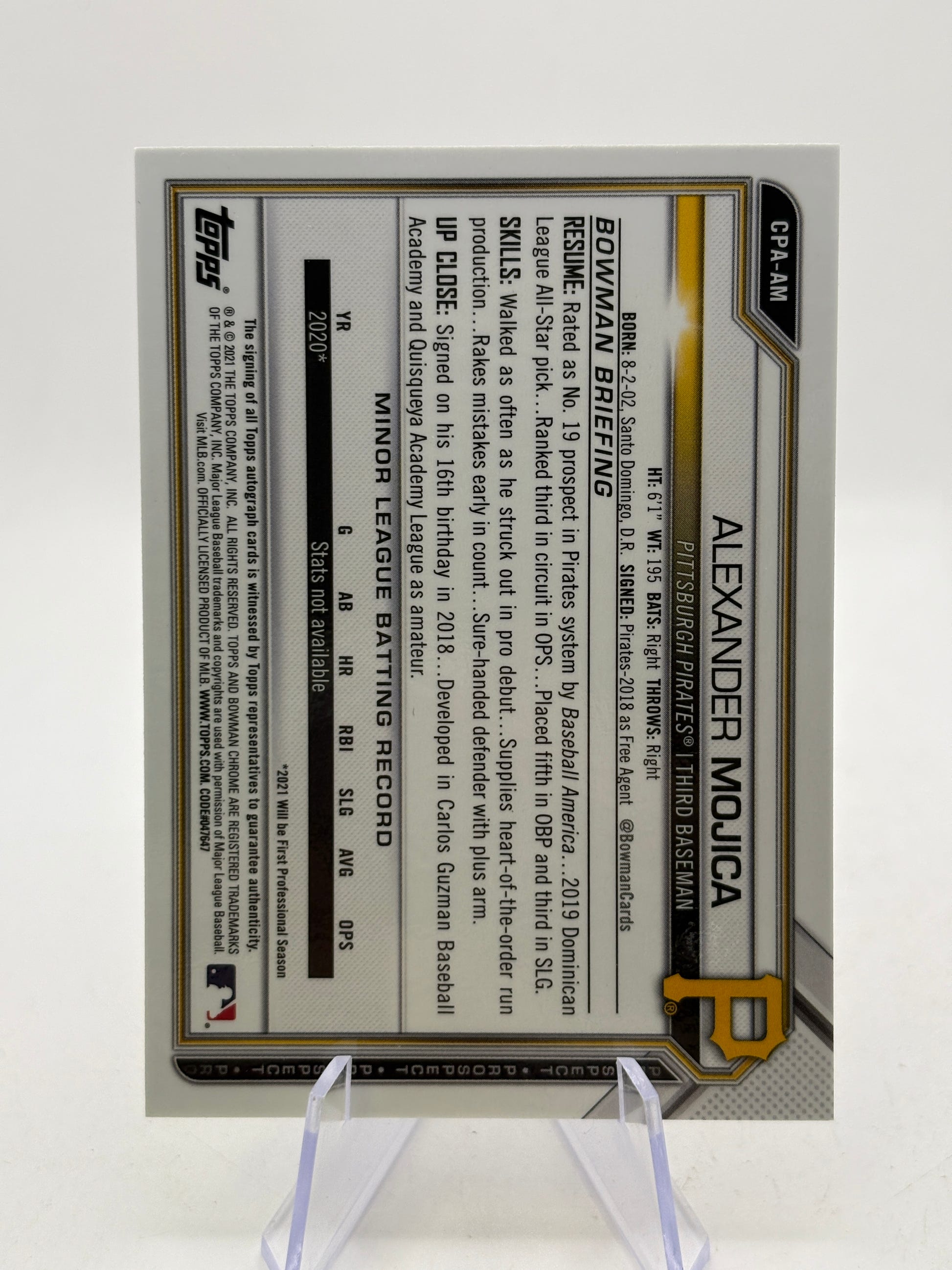 2021 Bowman Chrome Prospect Gold Refractor /50 Alexander Mojica Auto image 2