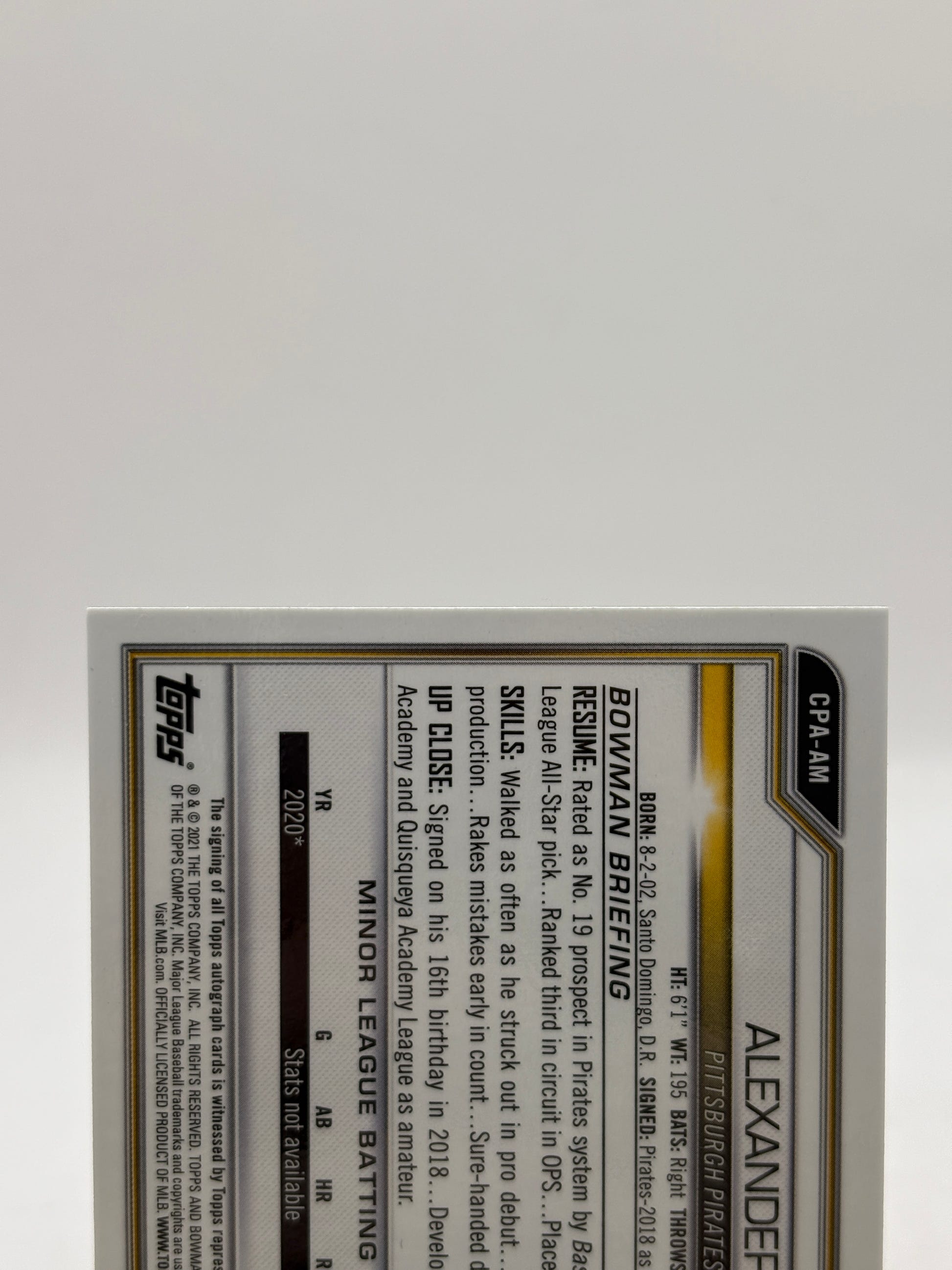2021 Bowman Chrome Prospect Gold Refractor /50 Alexander Mojica Auto image 3