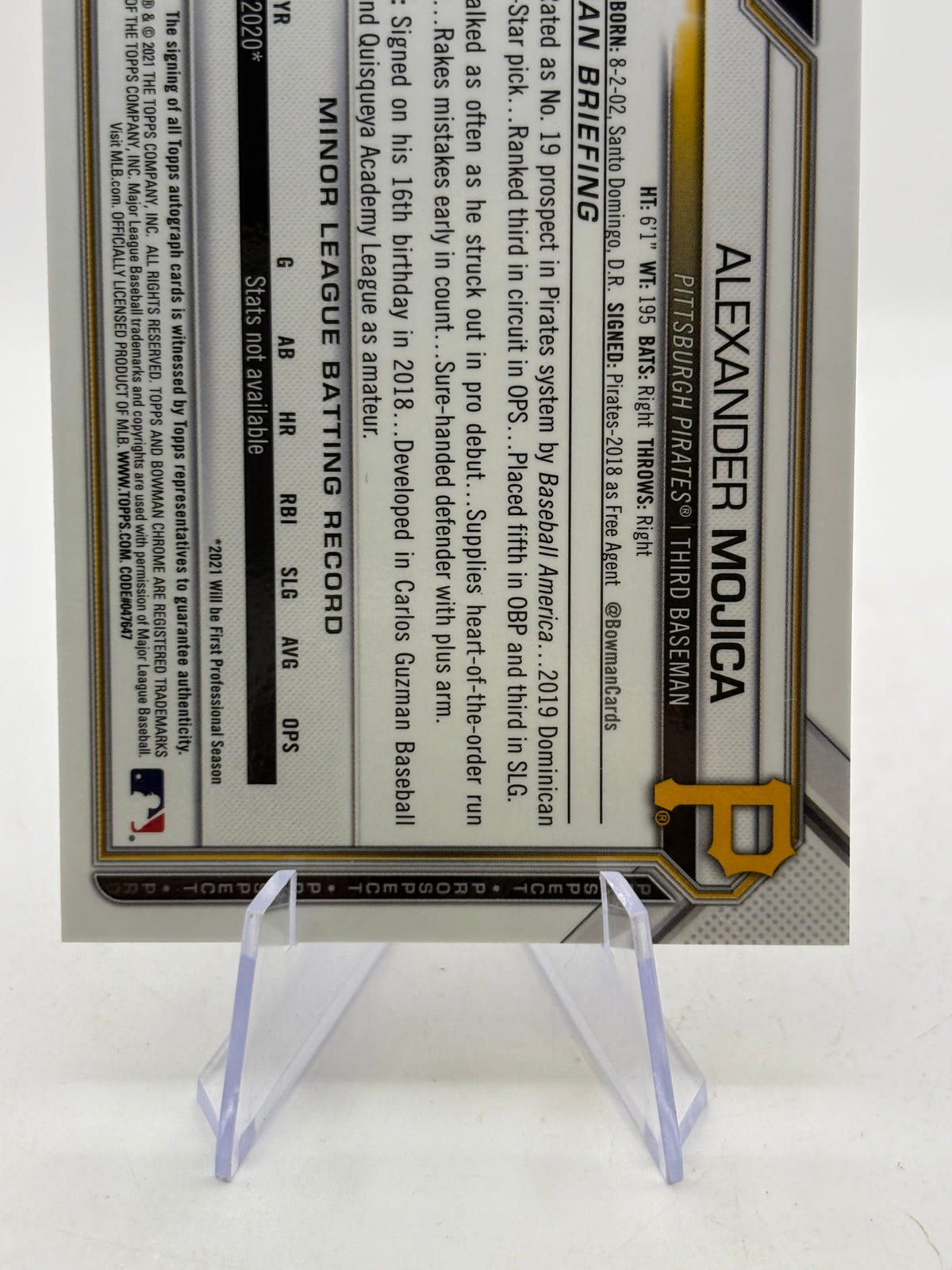 2021 Bowman Chrome Prospect Gold Refractor /50 Alexander Mojica Auto image 4