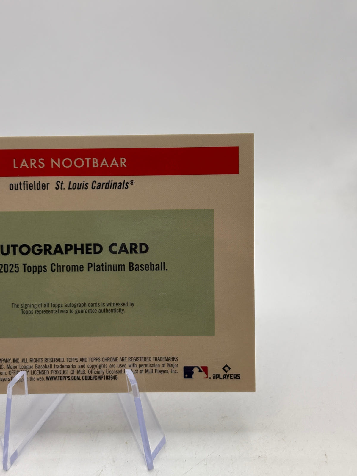 2025 Topps Chrome Platinum Lars Nootbaar Auto Cream/Blue Refractor #/99 image 4