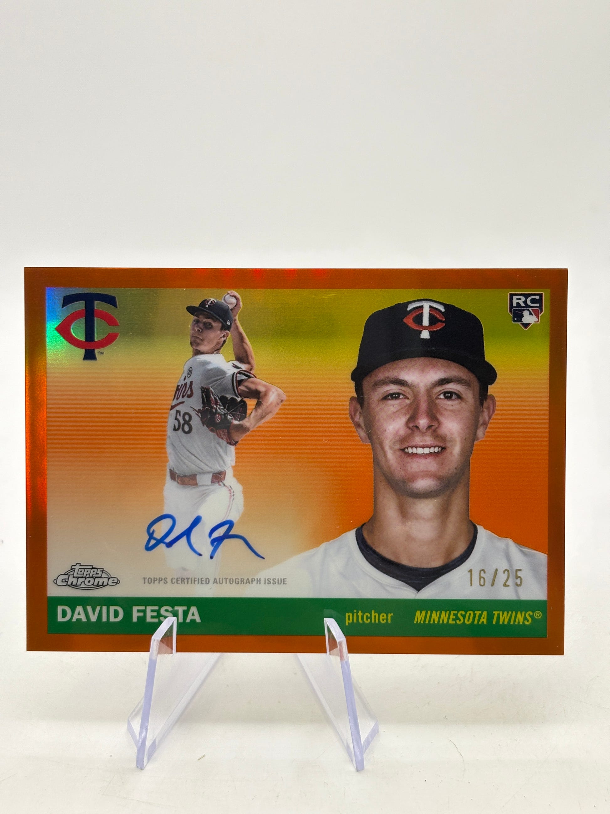 DAVID FESTA 2025 Topps Chrome Platinum Orange Auto /25 RC Twins #CPA-DF image 1