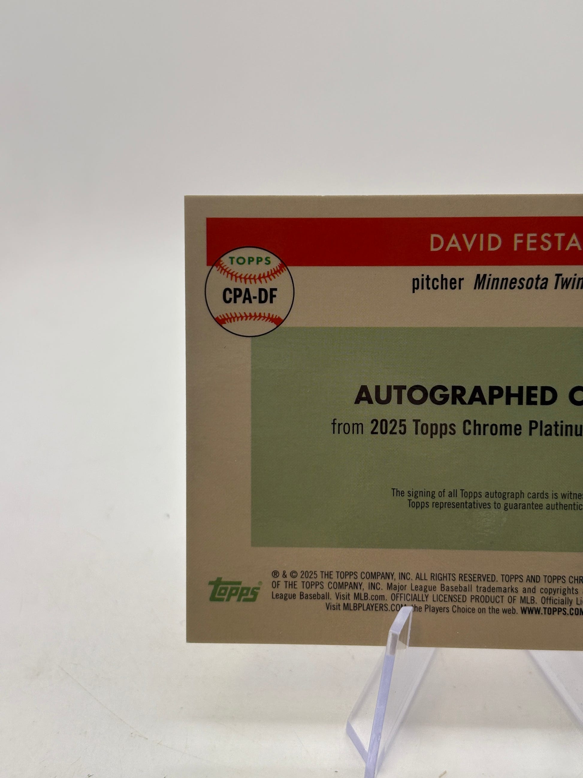 DAVID FESTA 2025 Topps Chrome Platinum Orange Auto /25 RC Twins #CPA-DF image 3