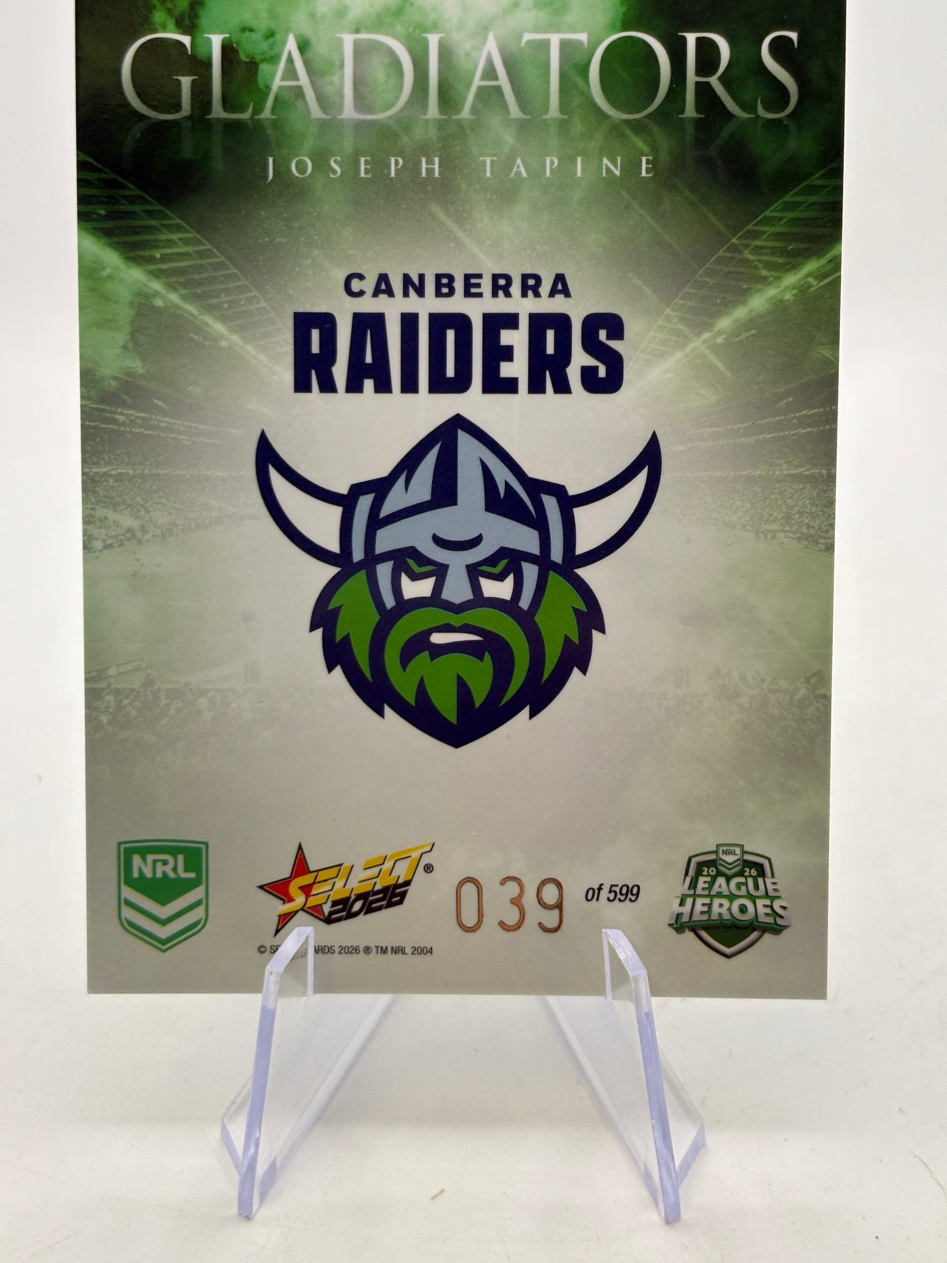 2026 Select League Heroes NRL - JOSEPH TAPINE - Canberra - Gladiators /599 image 4