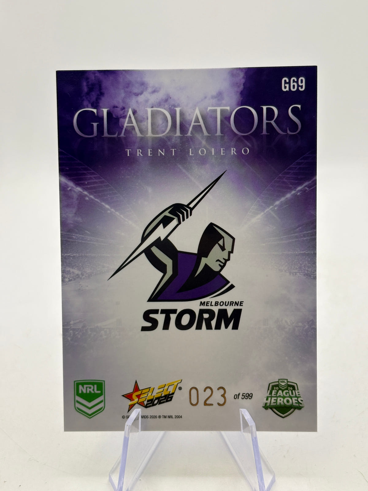 2026 NRL Select League Heroes Trent Loiero Gladiators /599 Melbourne Storm image 2