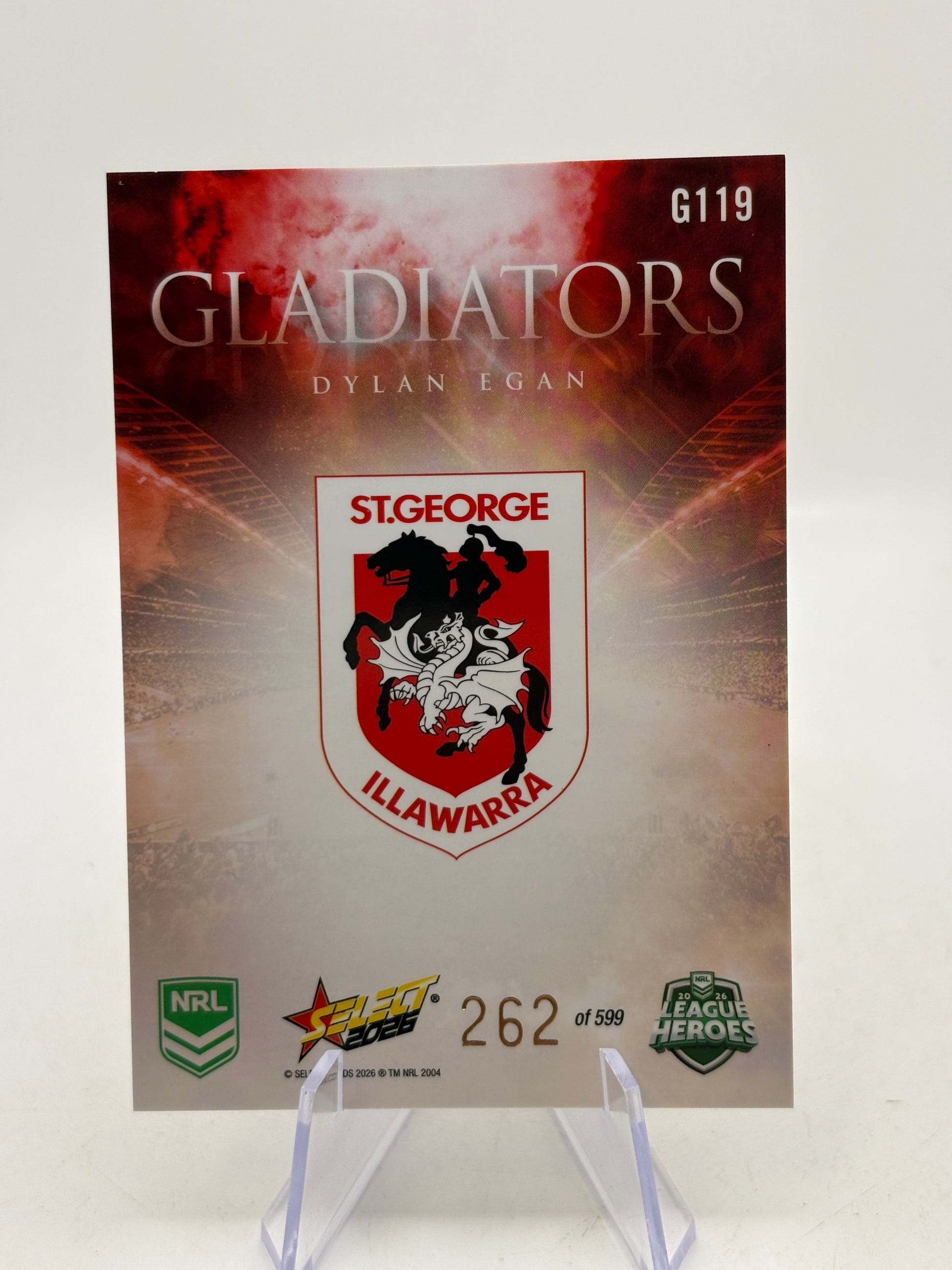 2026 NRL Heroes GLADIATORS: Dylan Egan, St George Dragons /599 image 2