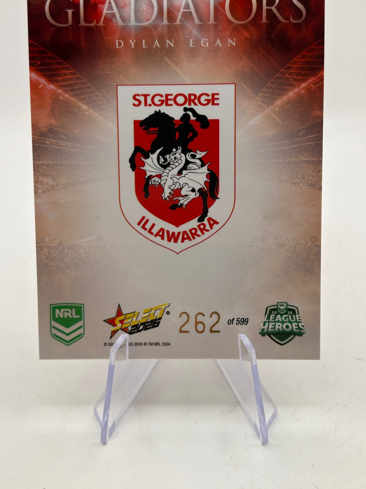 2026 NRL Heroes GLADIATORS: Dylan Egan, St George Dragons /599 image 4