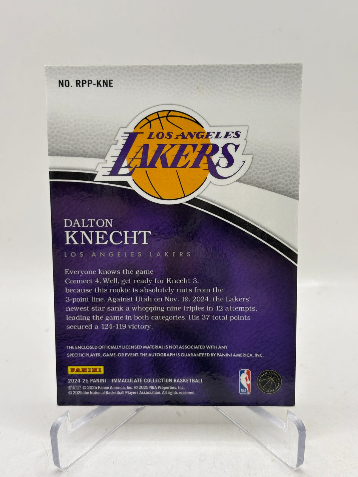 2024-25 Panini Immaculate Collection #RPP-KNE Dalton Knecht Auto Patch 8/10 image 2