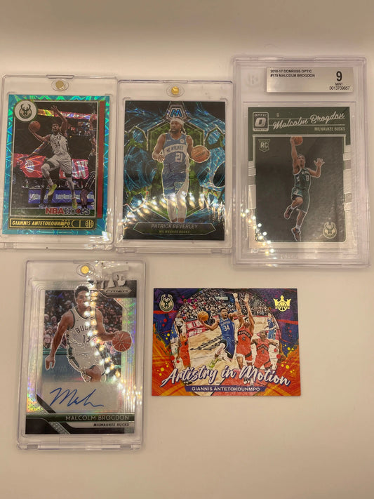 NBA Auto & Patch Milwaukee Bucks sports card lot , bundle - Malcolm Brogdon + more (lot#42) FRENLY BRICKS - Open 7 Days