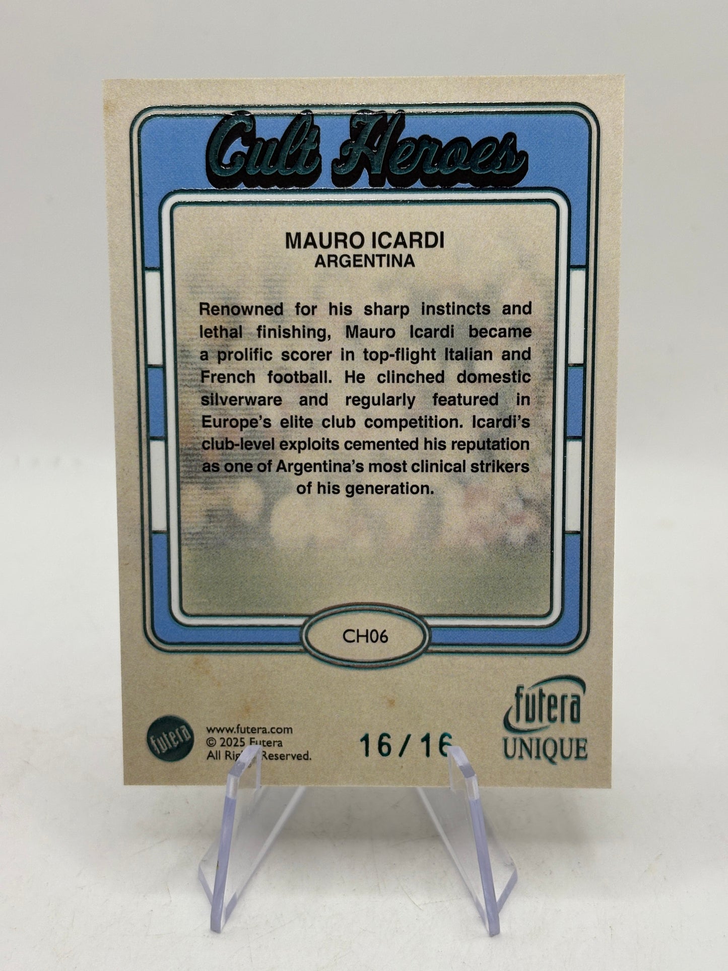 2025 Futera Unique World Football  Mauro Icardi #CH06 - Club Heroes 16/16 Book End FRENLY BRICKS - Open 7 Days