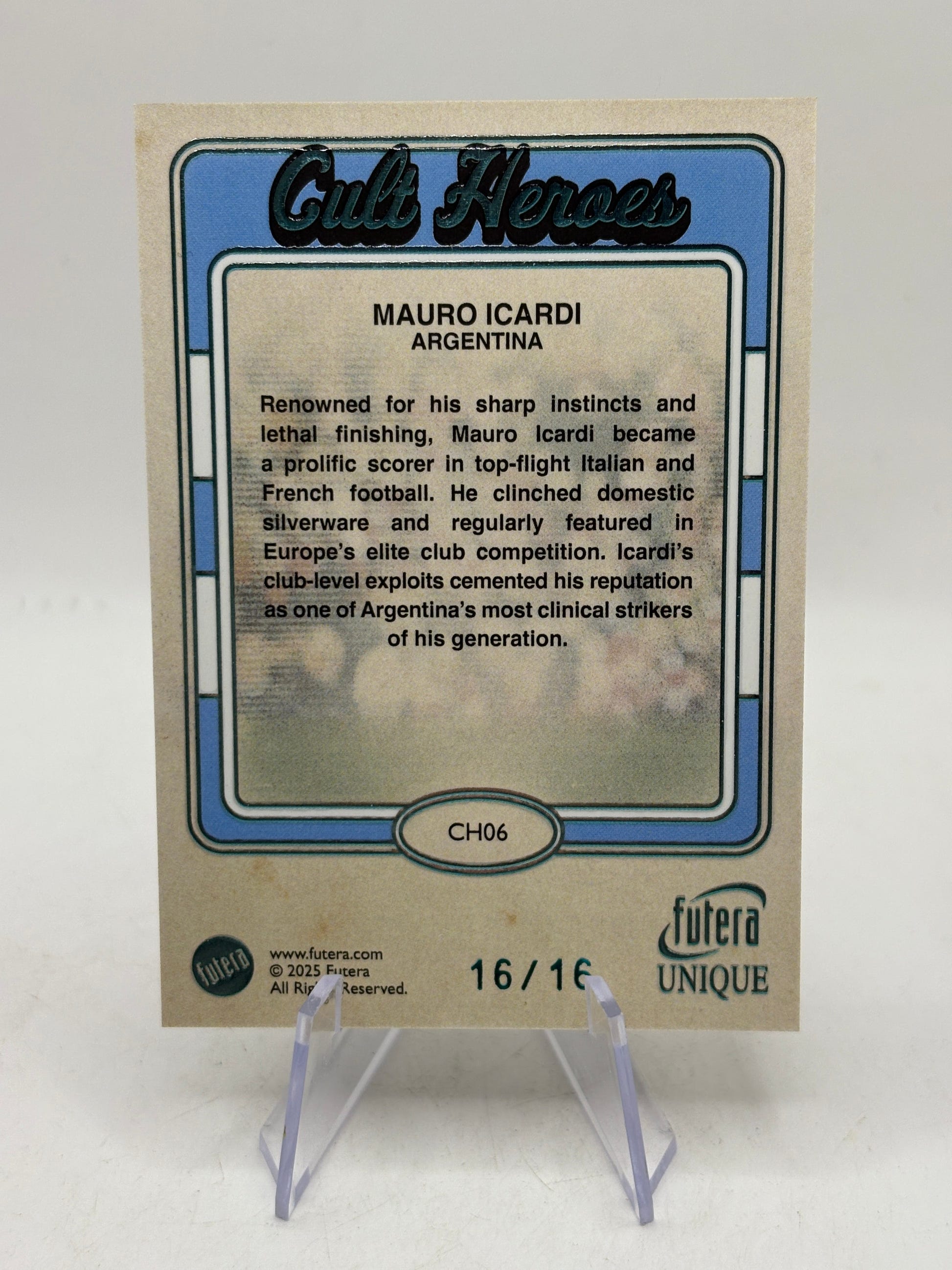 2025 Futera Unique World Football  Mauro Icardi #CH06 - Club Heroes 16/16 Book End FRENLY BRICKS - Open 7 Days image 2