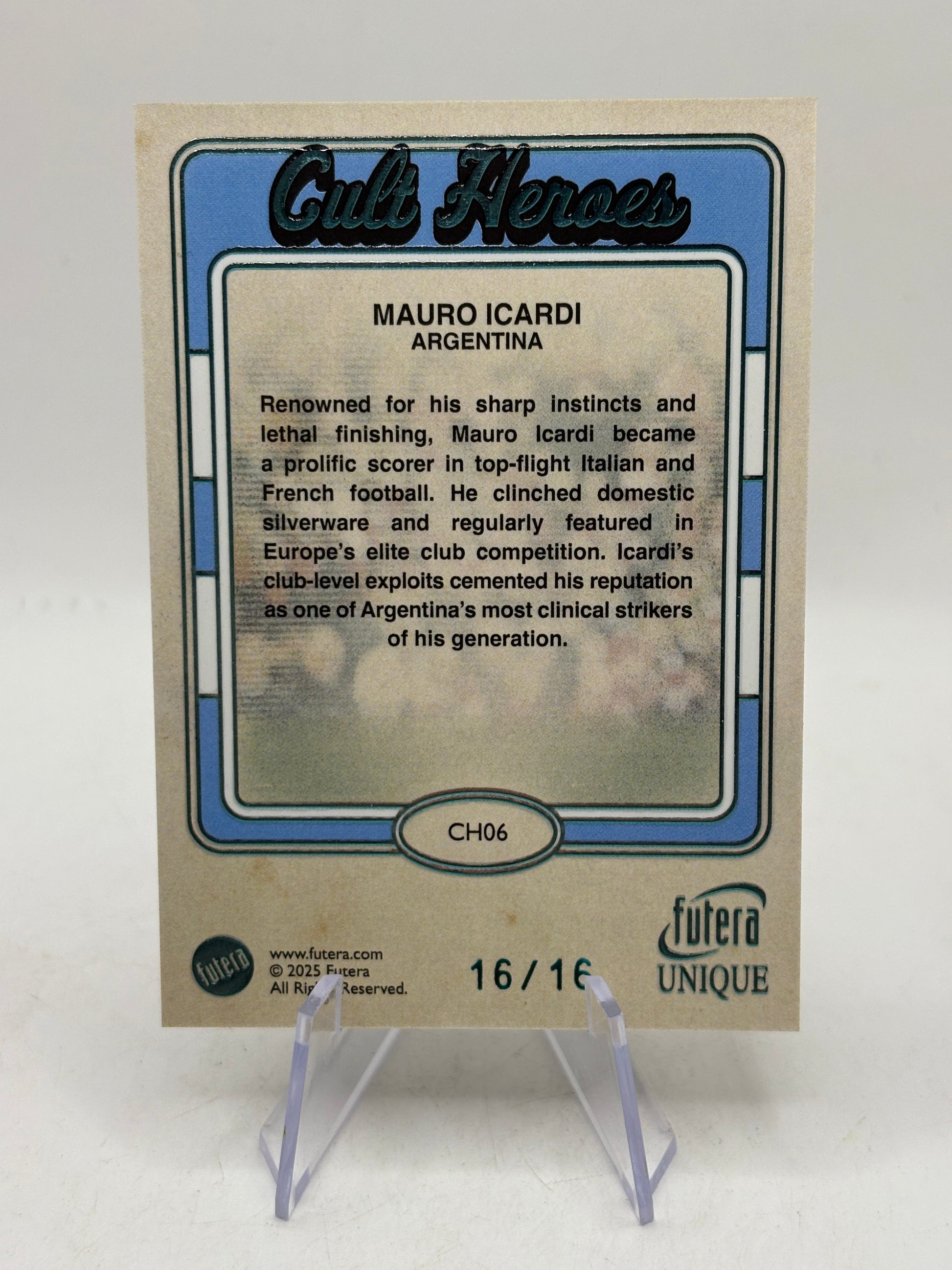 2025 Futera Unique World Football  Mauro Icardi #CH06 - Club Heroes 16/16 Book End FRENLY BRICKS - Open 7 Days