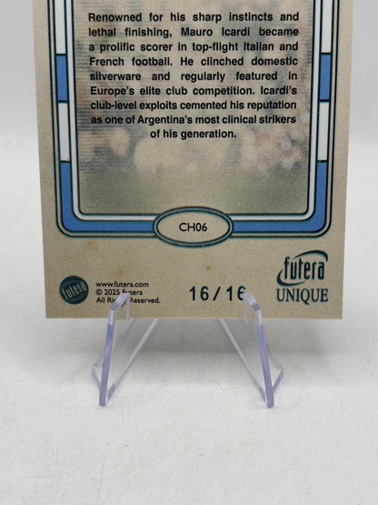 2025 Futera Unique World Football  Mauro Icardi #CH06 - Club Heroes 16/16 Book End FRENLY BRICKS - Open 7 Days