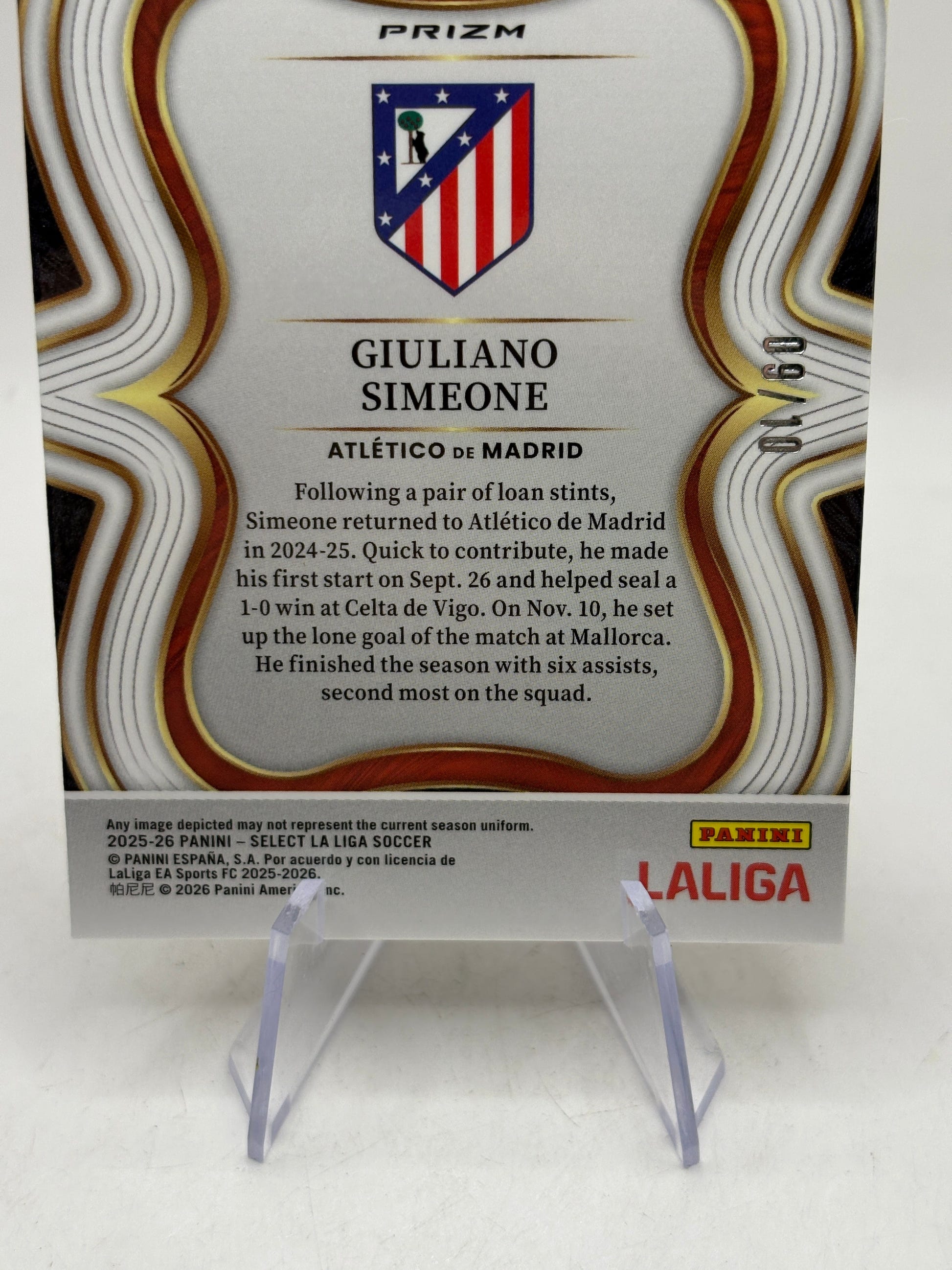 Giuliano Simeone 2025-26 Select La Liga #122 Atletico De Madrid Gold Wave 09/10 FRENLY BRICKS - Open 7 Days image 4