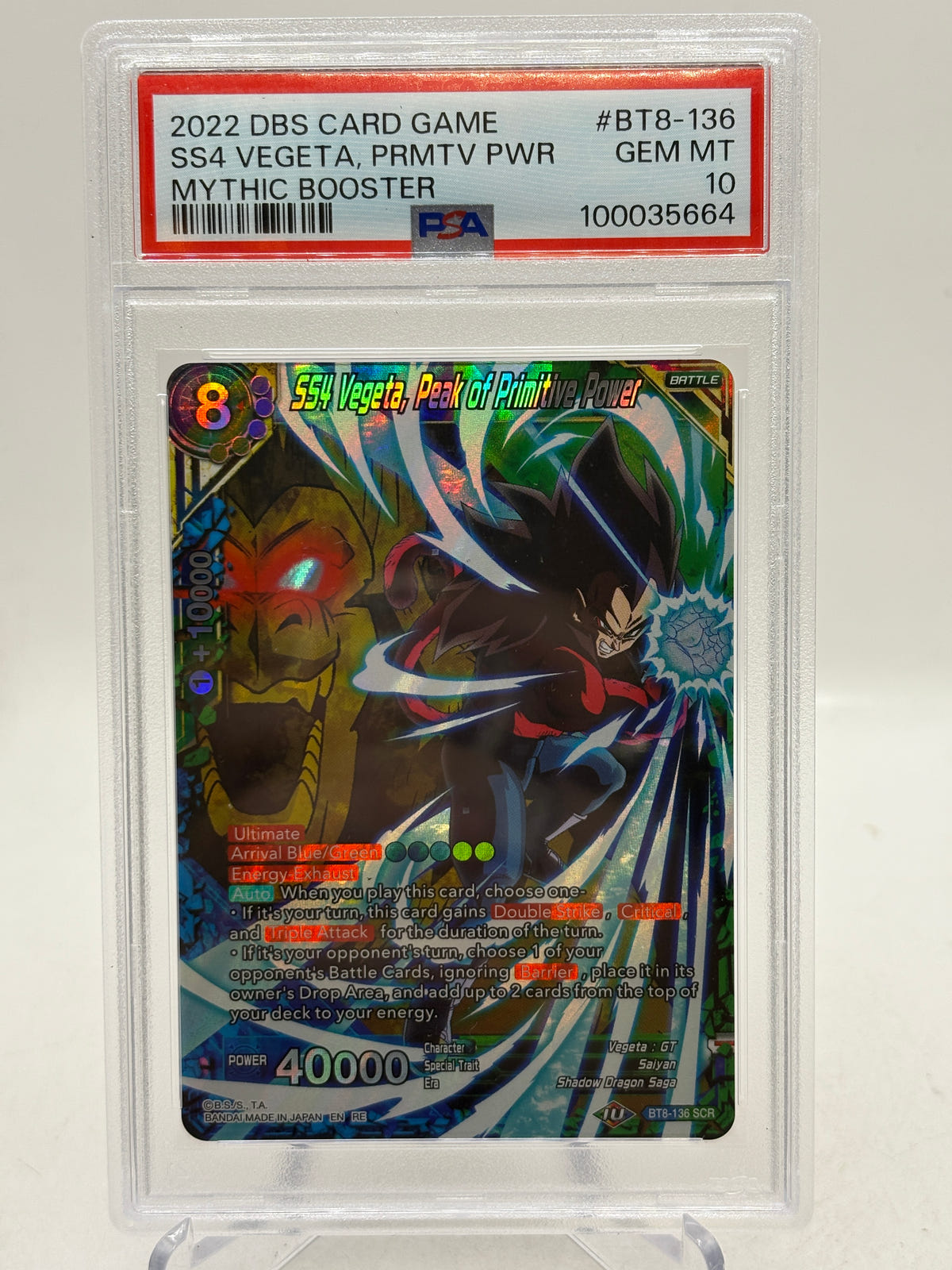 Dragon Ball Super Masters - SS4 Vegeta, Peak of Primitive Power BT8-136 SCR PSA 10 image 1