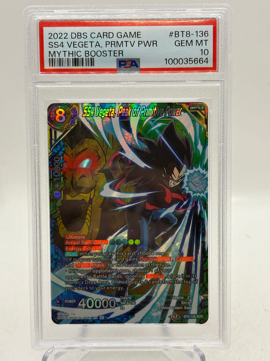 Dragon Ball Super Masters - SS4 Vegeta, Peak of Primitive Power BT8-136 SCR PSA 10