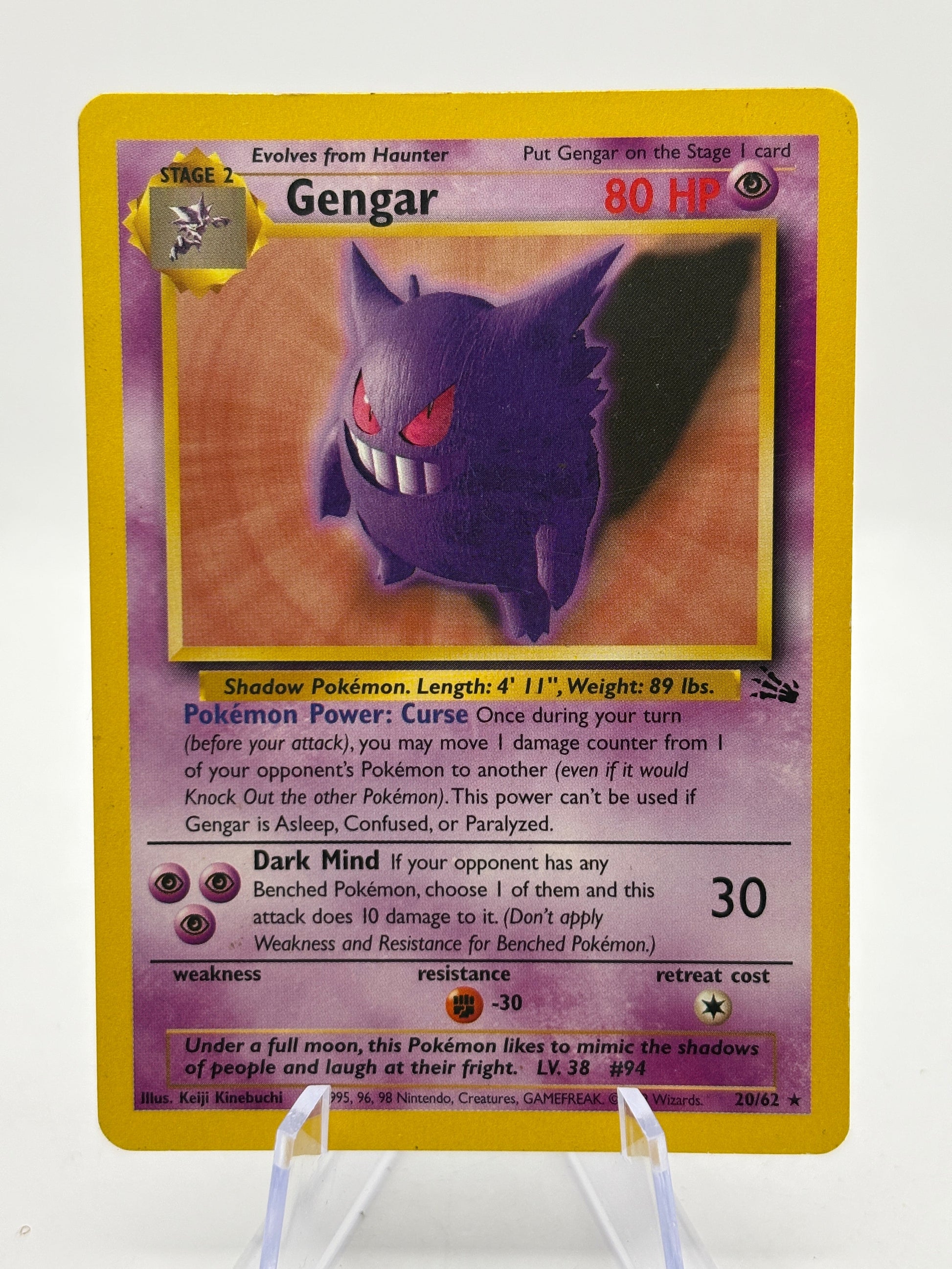 Pokemon TCG WOTC Fossil - Gengar 20/62 Non Holo Rare MP FRENLY BRICKS - Open 7 Days