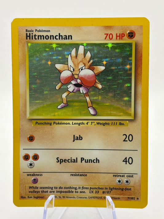Pokemon TCG WOTC Base Set - Hitmonchan 7/102 Rare Holo MP FRENLY BRICKS - Open 7 Days