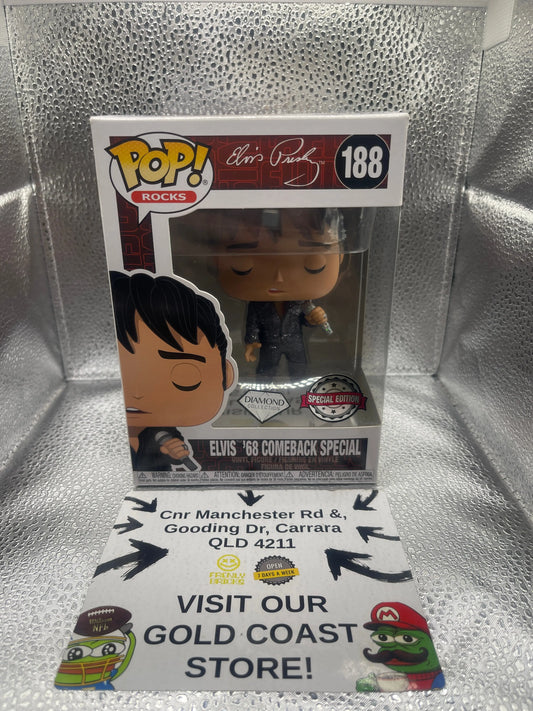 Funko Pop! Rocks Music Elvis Presley '68 Comeback Special #188 Diamond SE FRENLY BRICKS - Open 7 Days