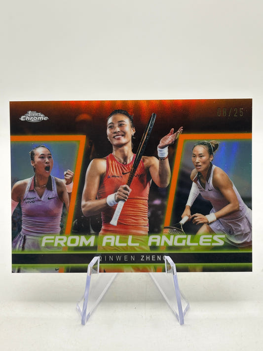 2025 Topps Chrome Qinwen Zheng From All Angles Orange Refractor #/25