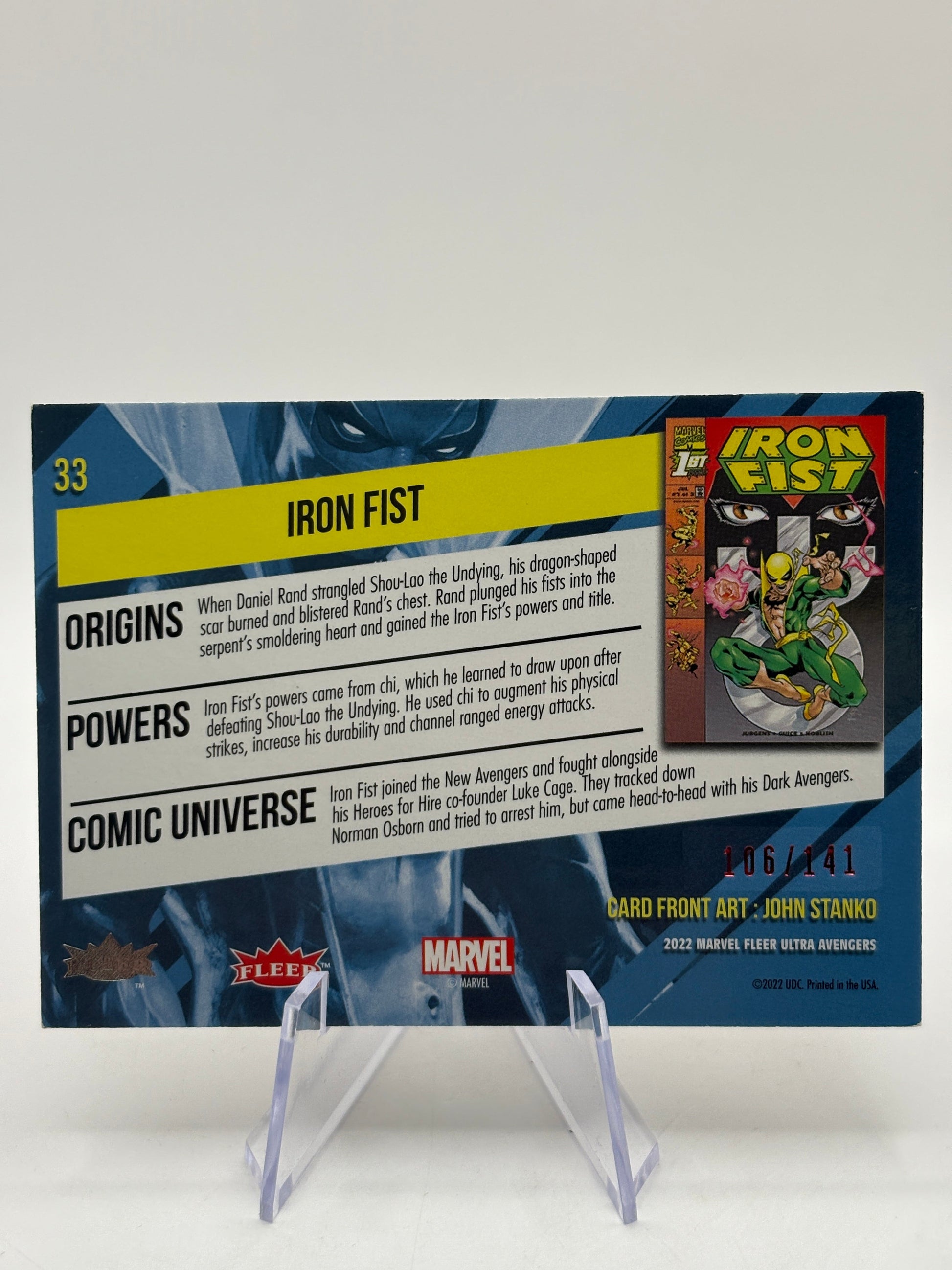 2022 Marvel Fleer Ultra Avengers #33 Iron Fist Red Foil 106/141 Numbered FRENLY BRICKS - Open 7 Days