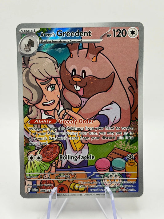 Pokemon TCG Destined Rivals - Arven’s Greedent #205/182 Art Rare LP FRENLY BRICKS - Open 7 Days