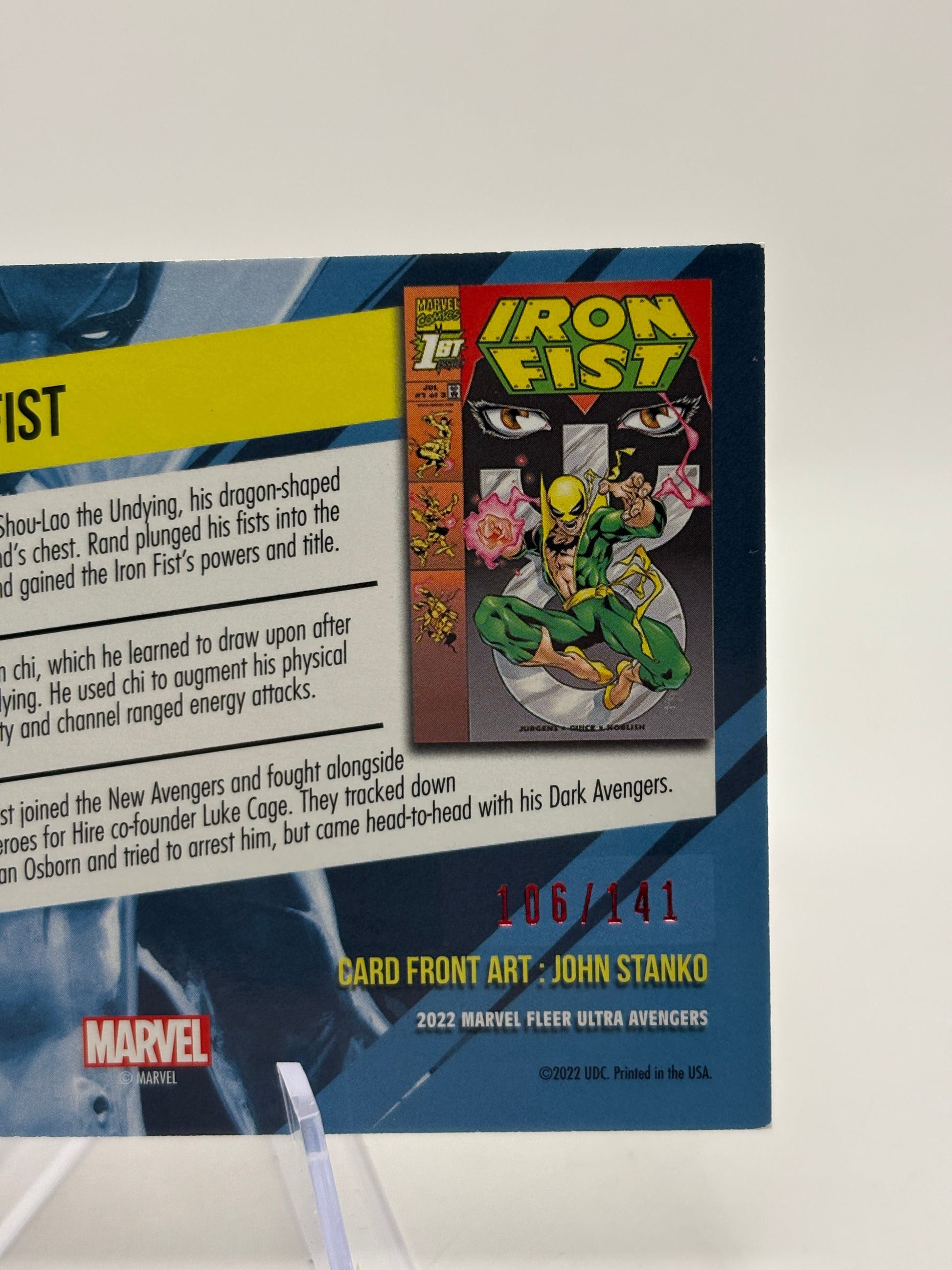 2022 Marvel Fleer Ultra Avengers #33 Iron Fist Red Foil 106/141 Numbered FRENLY BRICKS - Open 7 Days