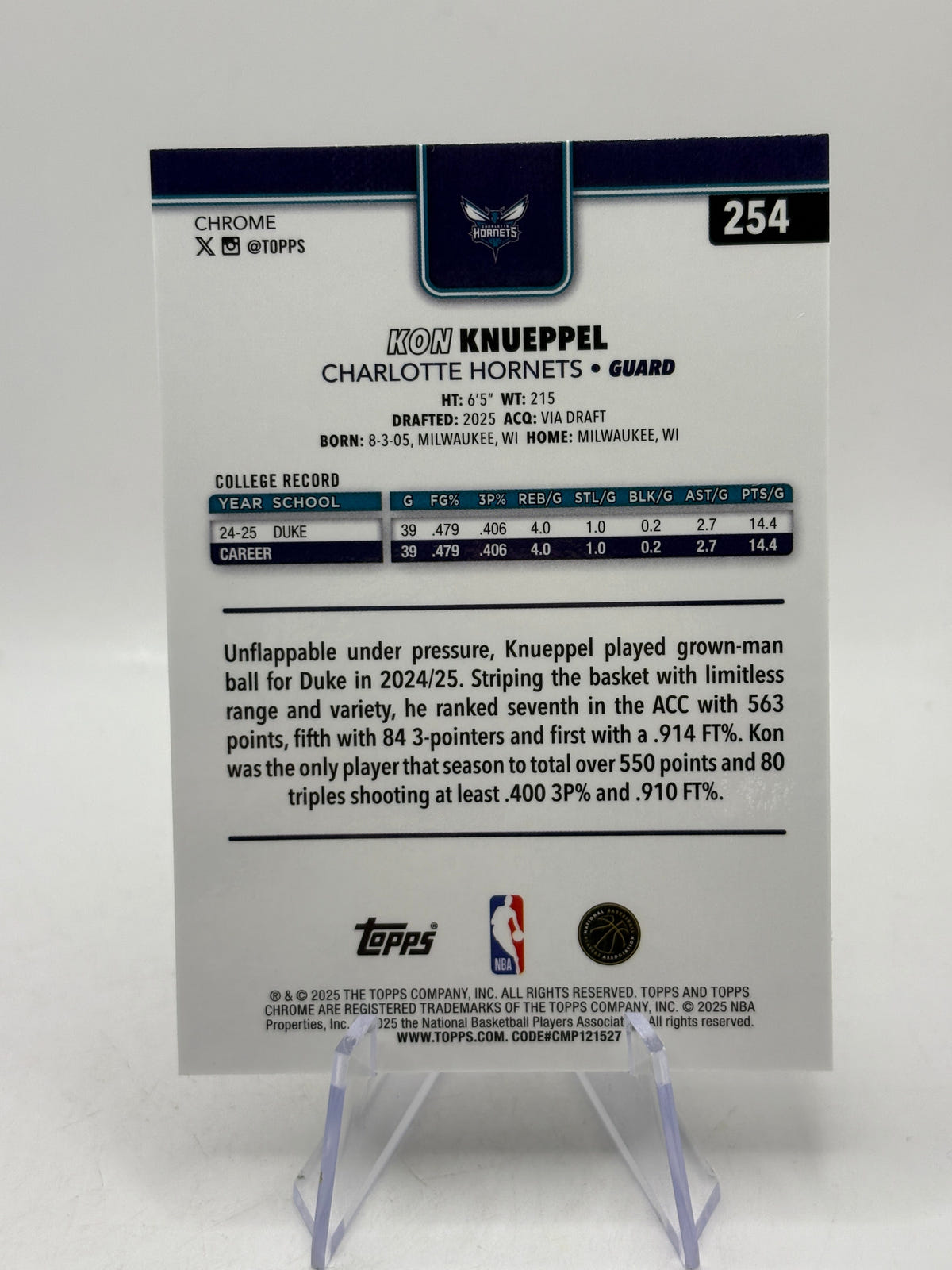 2025-26 Topps Chrome #254 Kon Knueppel Silver Wave, photo 2 image 2