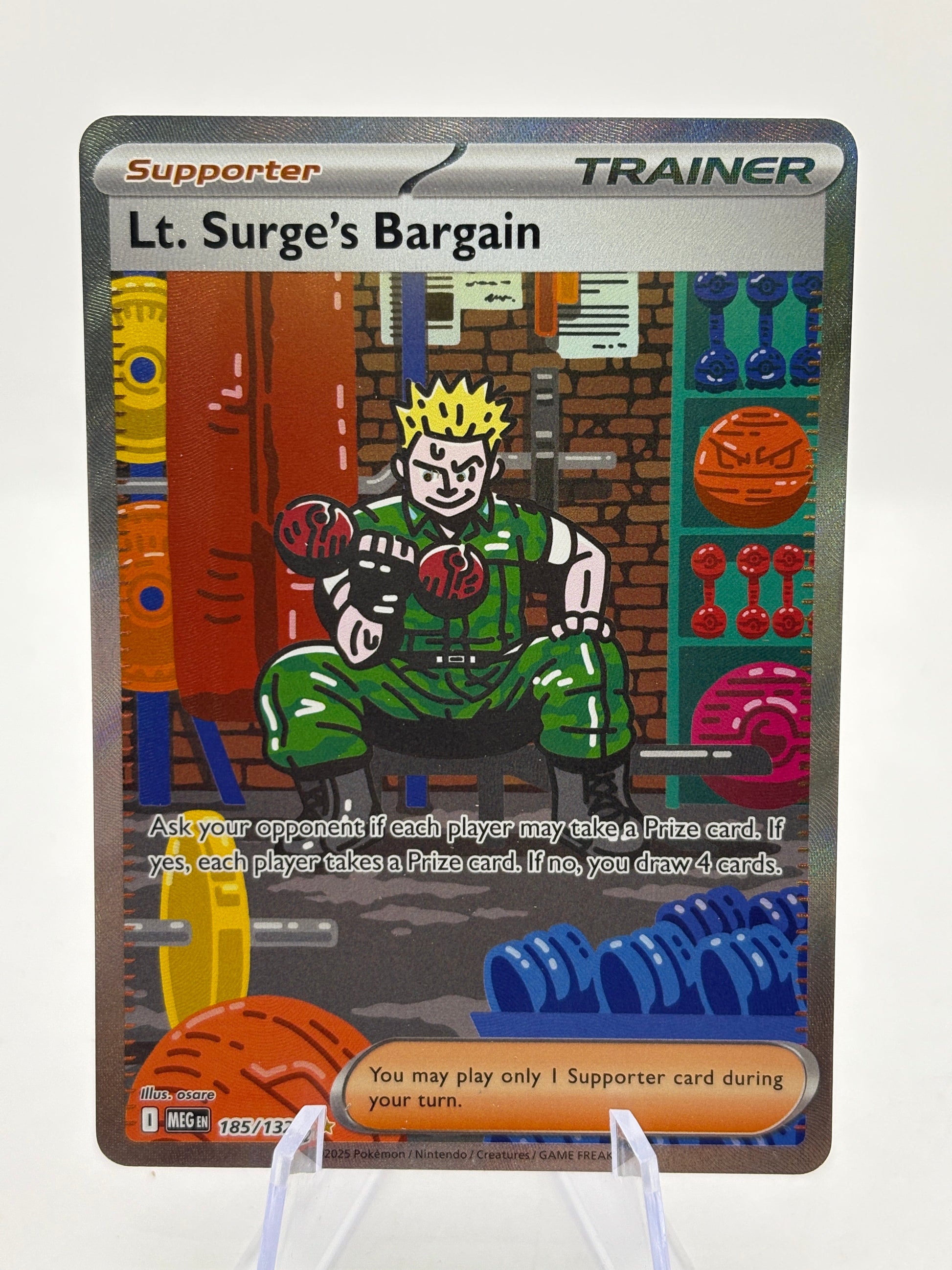 Pokemon TCG Mega Evolution - Lt. Surge’s Bargain 185/132 Special Illustration Rare NM FRENLY BRICKS - Open 7 Days