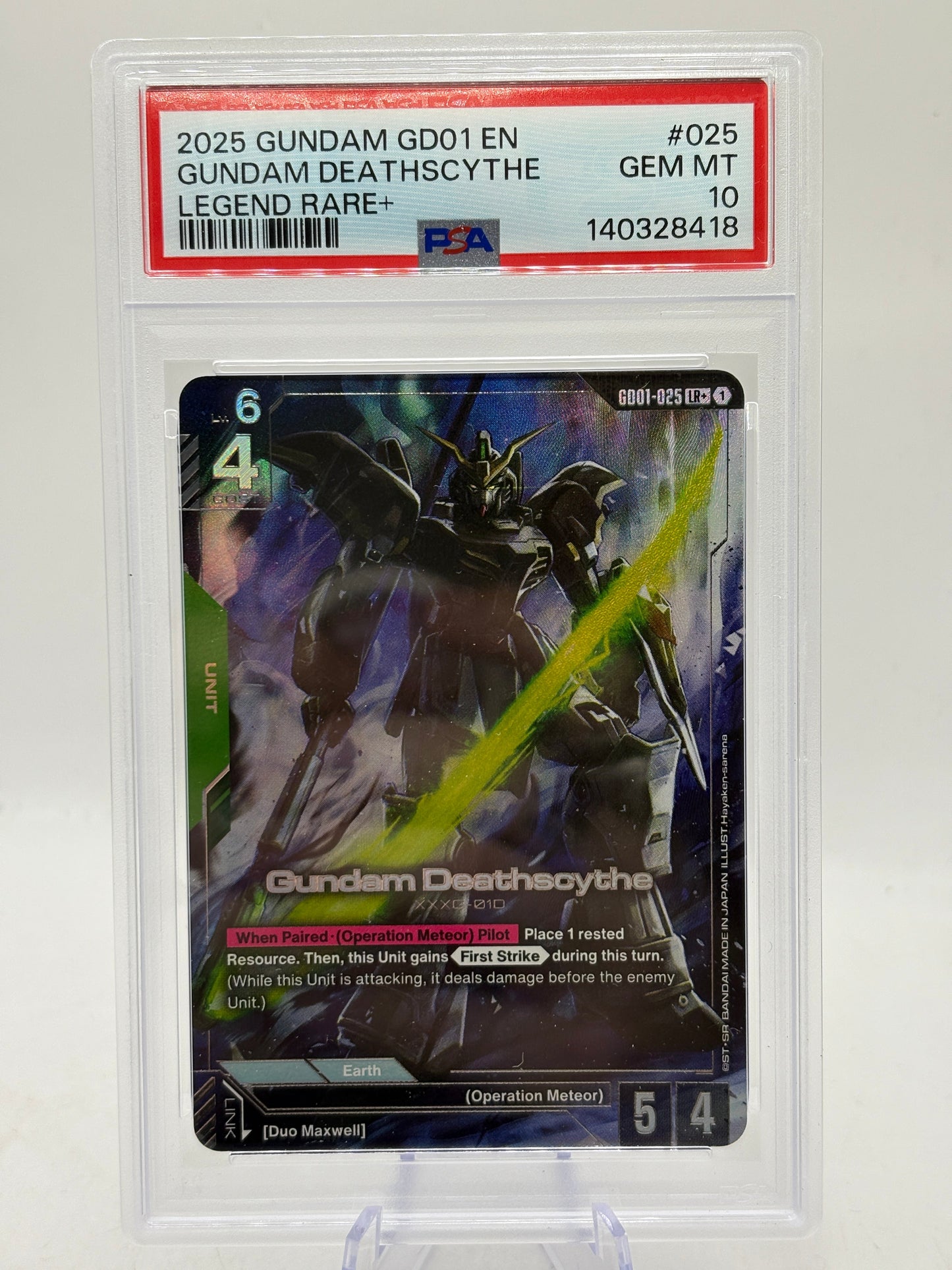 2025 Gundam TCG GD01 Gundam Deathscythe GD01-025+ PSA 10 FRENLY BRICKS - Open 7 Days