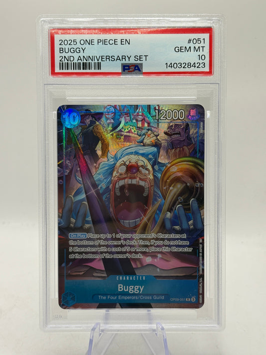 2025 One Piece 2nd Anniversary- Buggy OP09-051 R PSA 10 GEM MINT FRENLY BRICKS - Open 7 Days