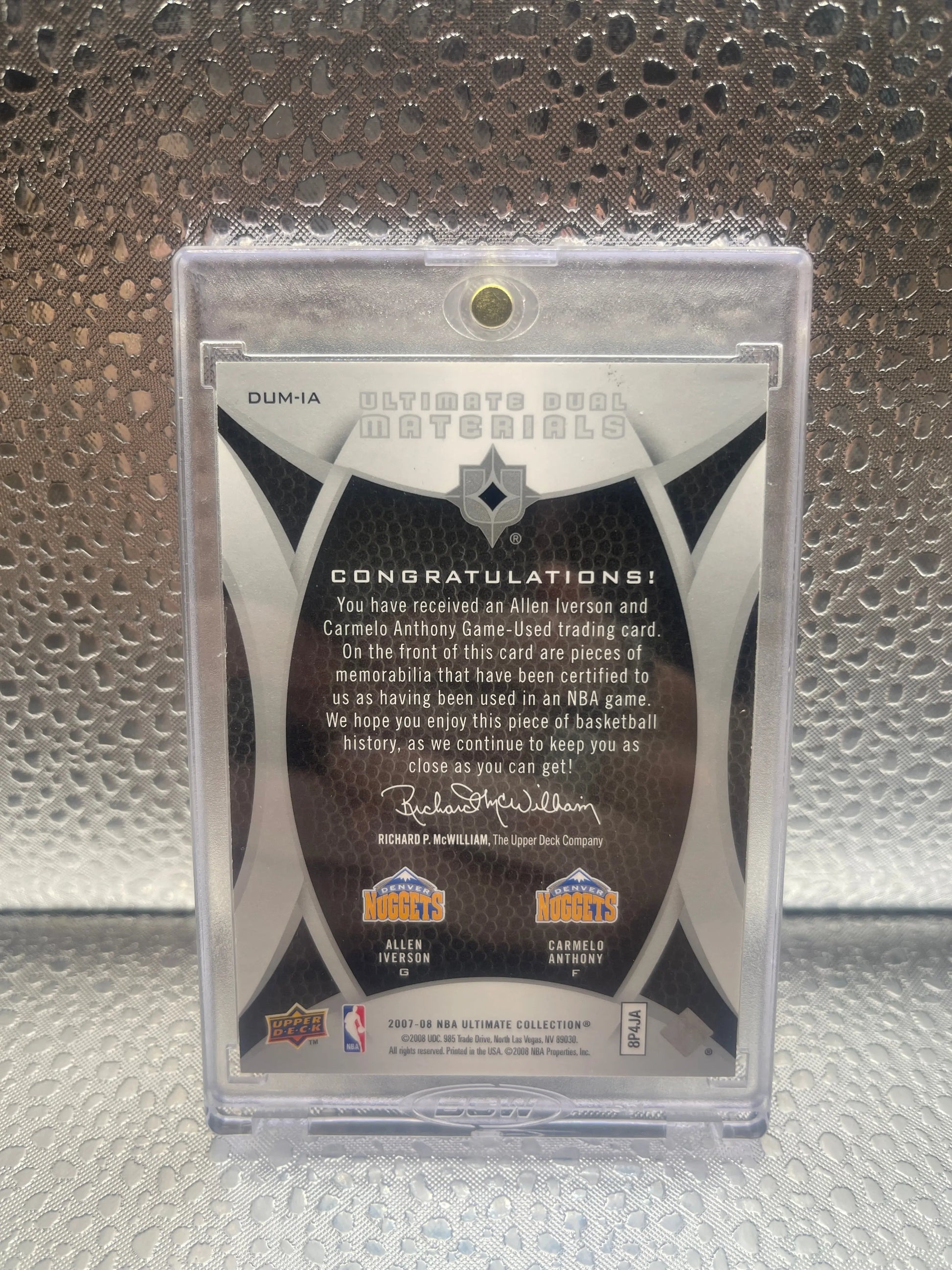 Allen Iverson - Carmelo Anthony - 2008 Upper Deck Ultimate Dual Materials 27/99 NM FRENLY BRICKS - Open 7 Days