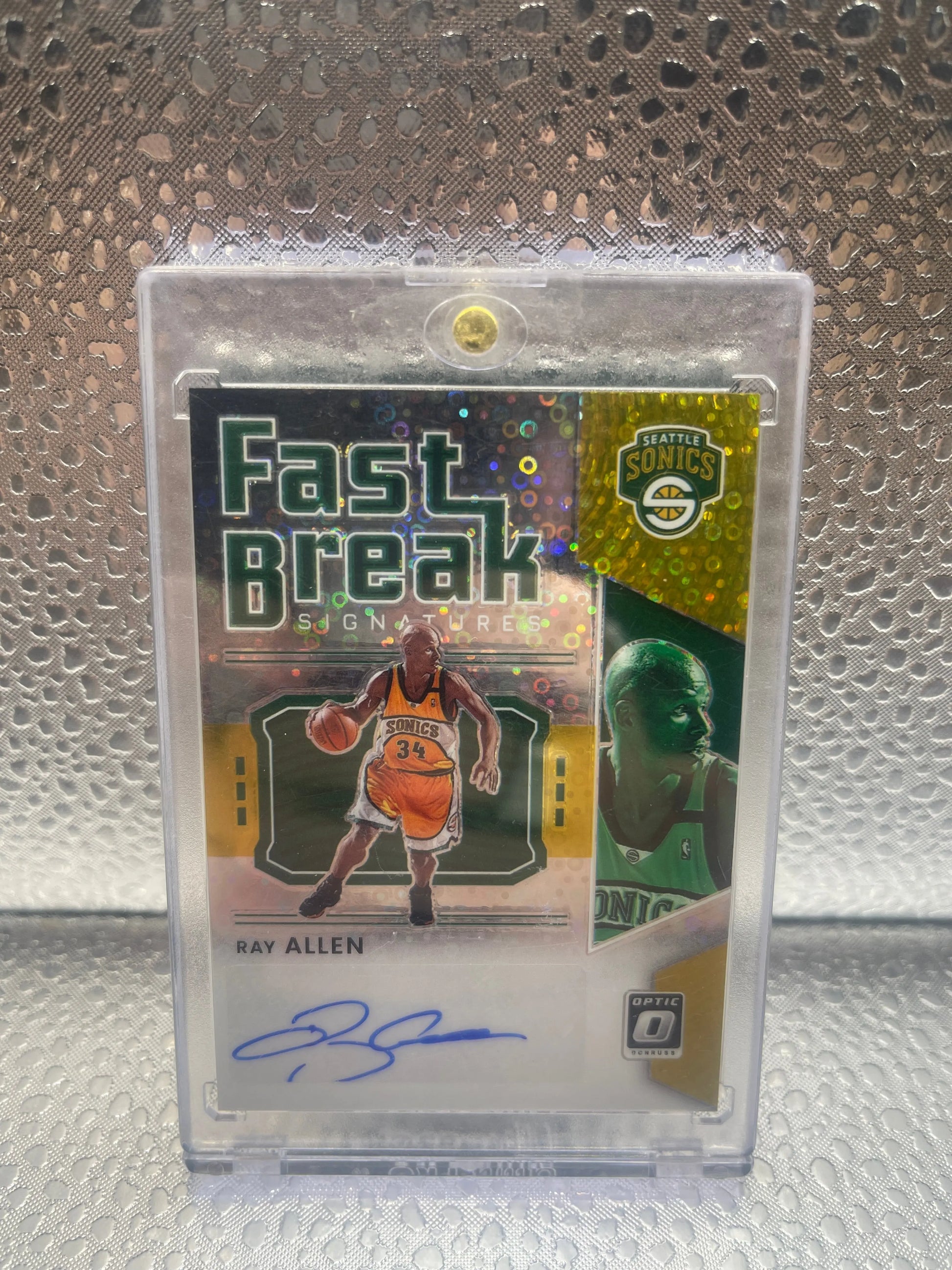 2021 Donruss Optic RAY ALLEN FAST BREAK SIGNATURES GOLD AUTOGRAPH #02/10 Sonics FRENLY BRICKS - Open 7 Days