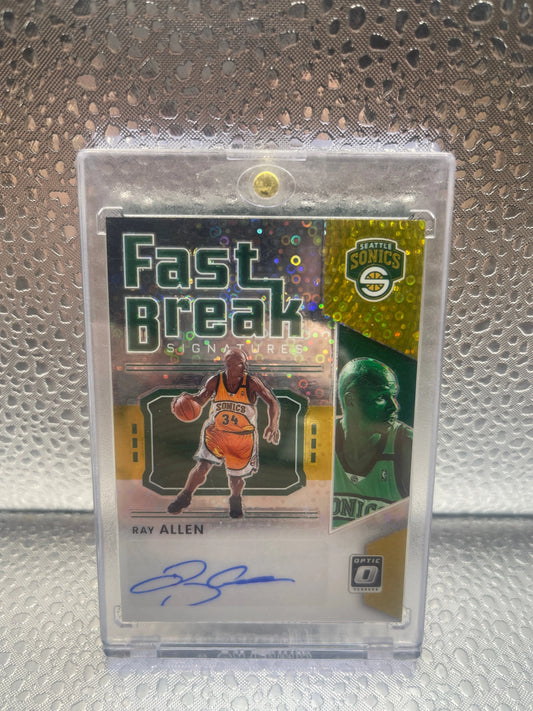 2021 Donruss Optic RAY ALLEN FAST BREAK SIGNATURES GOLD AUTOGRAPH #02/10 Sonics FRENLY BRICKS - Open 7 Days
