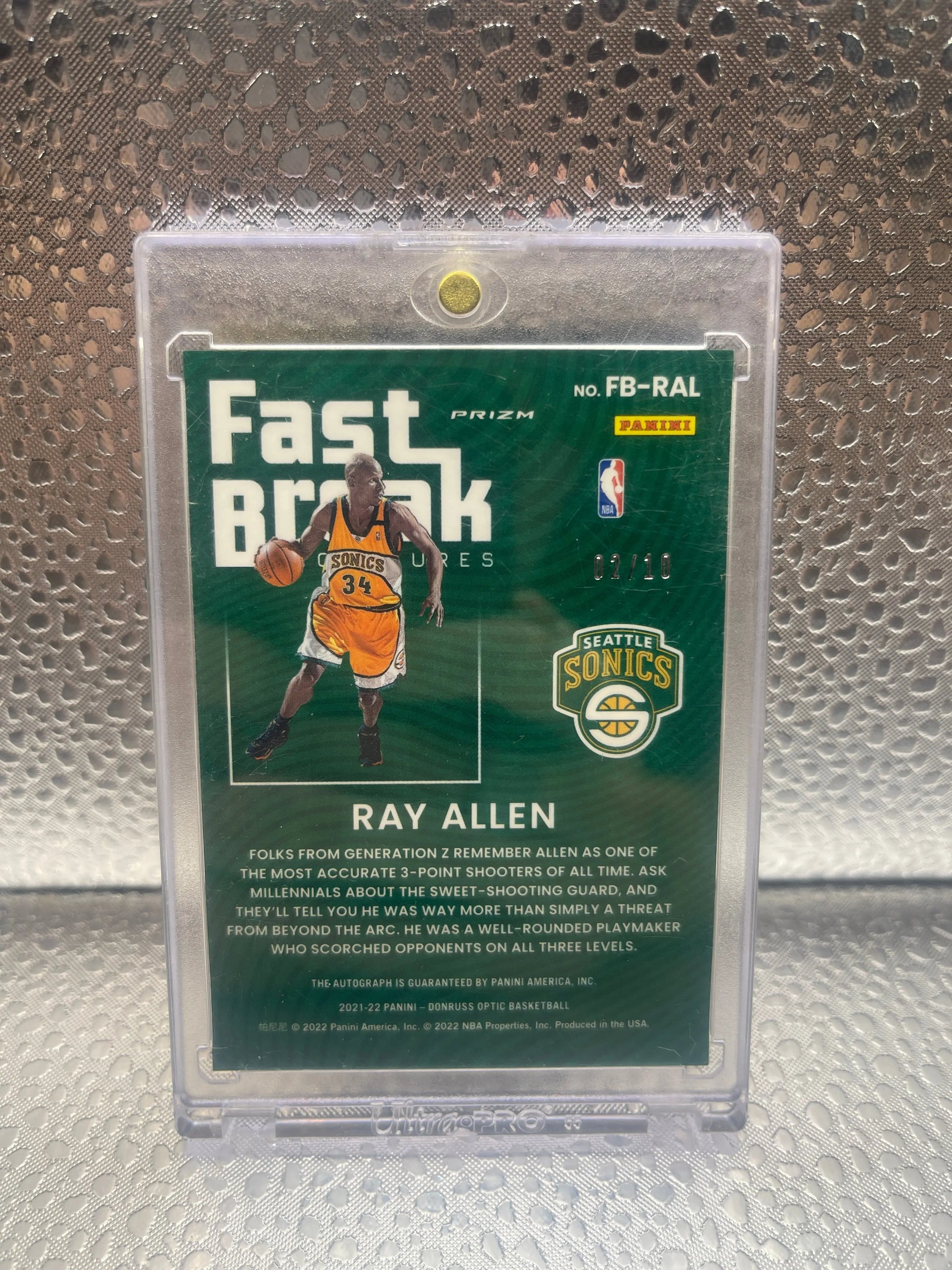 2021 Donruss Optic RAY ALLEN FAST BREAK SIGNATURES GOLD AUTOGRAPH #02/10 Sonics FRENLY BRICKS - Open 7 Days