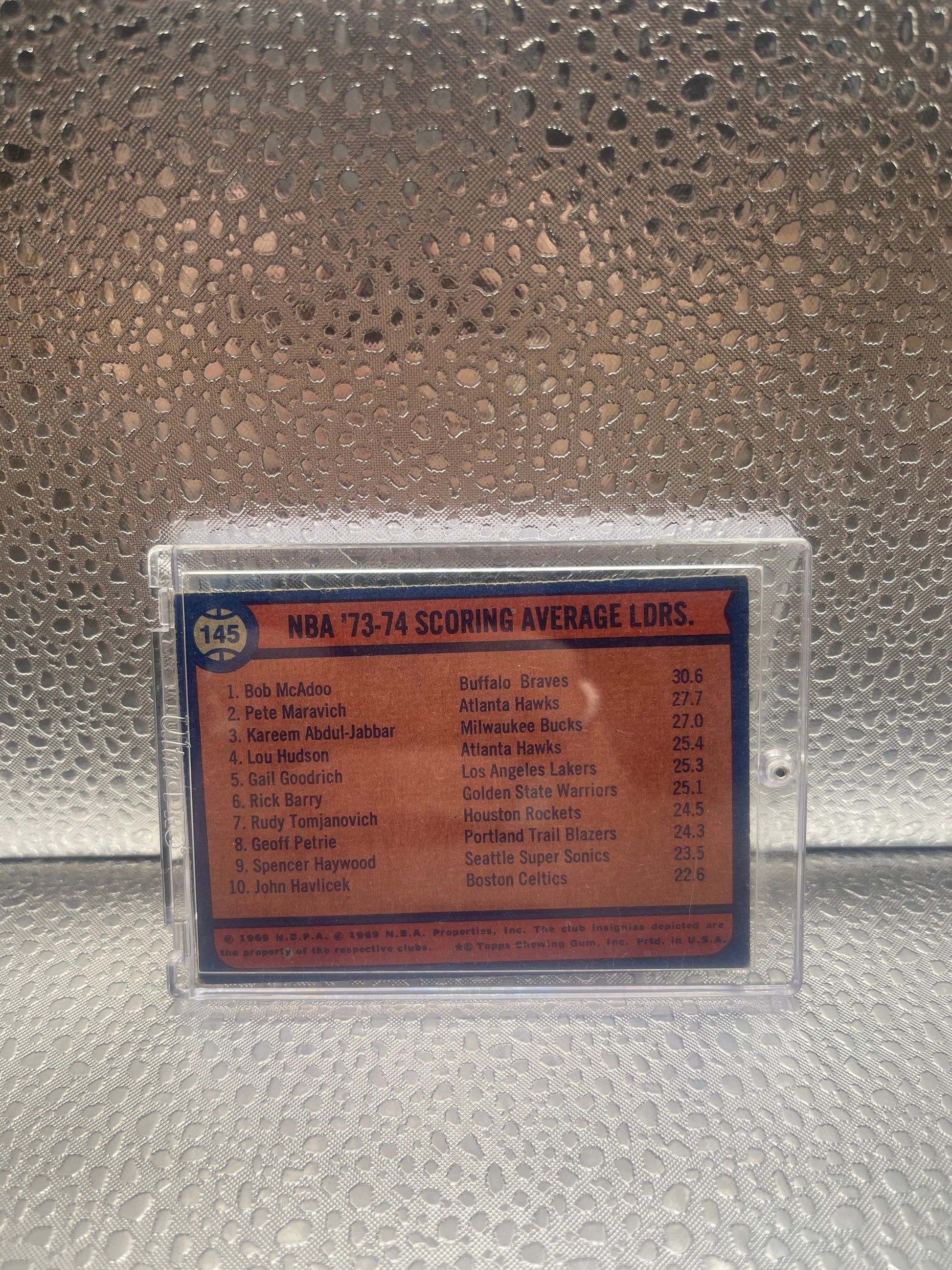 1974-75 Topps 144 NBA '73-74 Scoring Leaders McAdoo / Abdul-Jabbar / Maravich FRENLY BRICKS - Open 7 Days