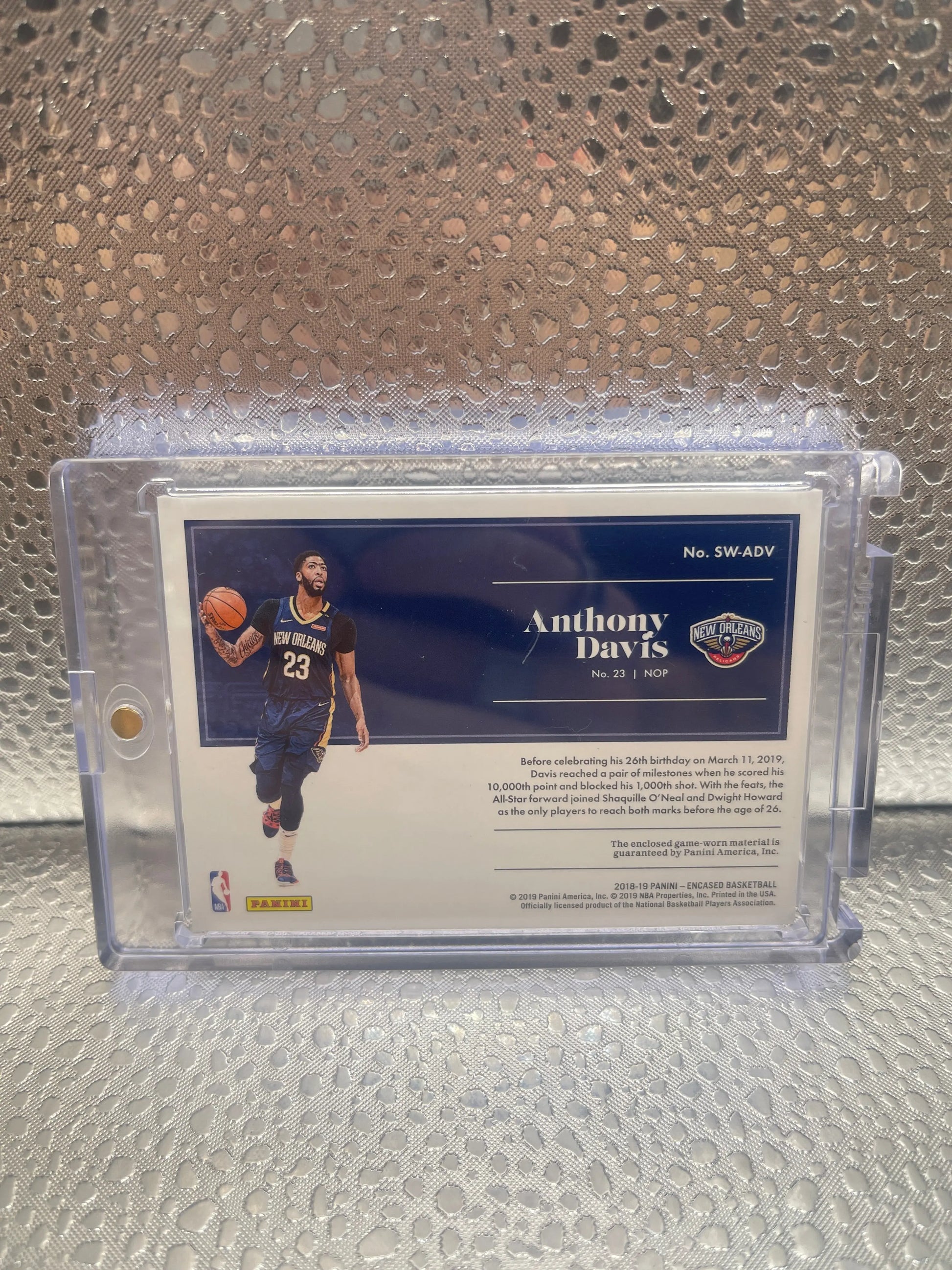 2018-19 Encased Substantial Swatches Relics Jersey ANTHONY DAVIS #SW-ADV #/99 FRENLY BRICKS - Open 7 Days
