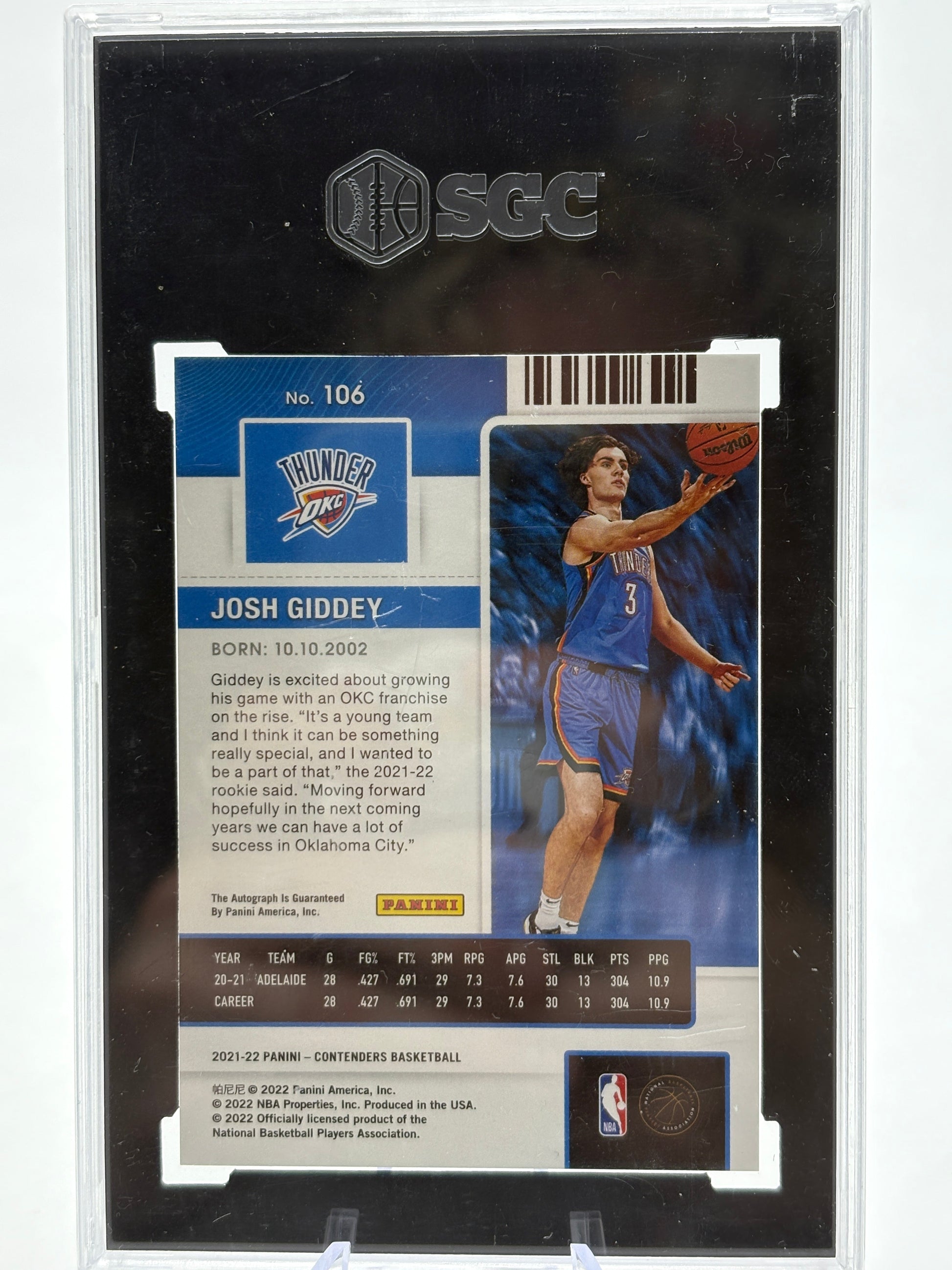 2021-22 Contenders Josh Giddey Rookie Ticket Auto 75th Anniversary SGC 9.5 Auto 10 FRENLY BRICKS - Open 7 Days