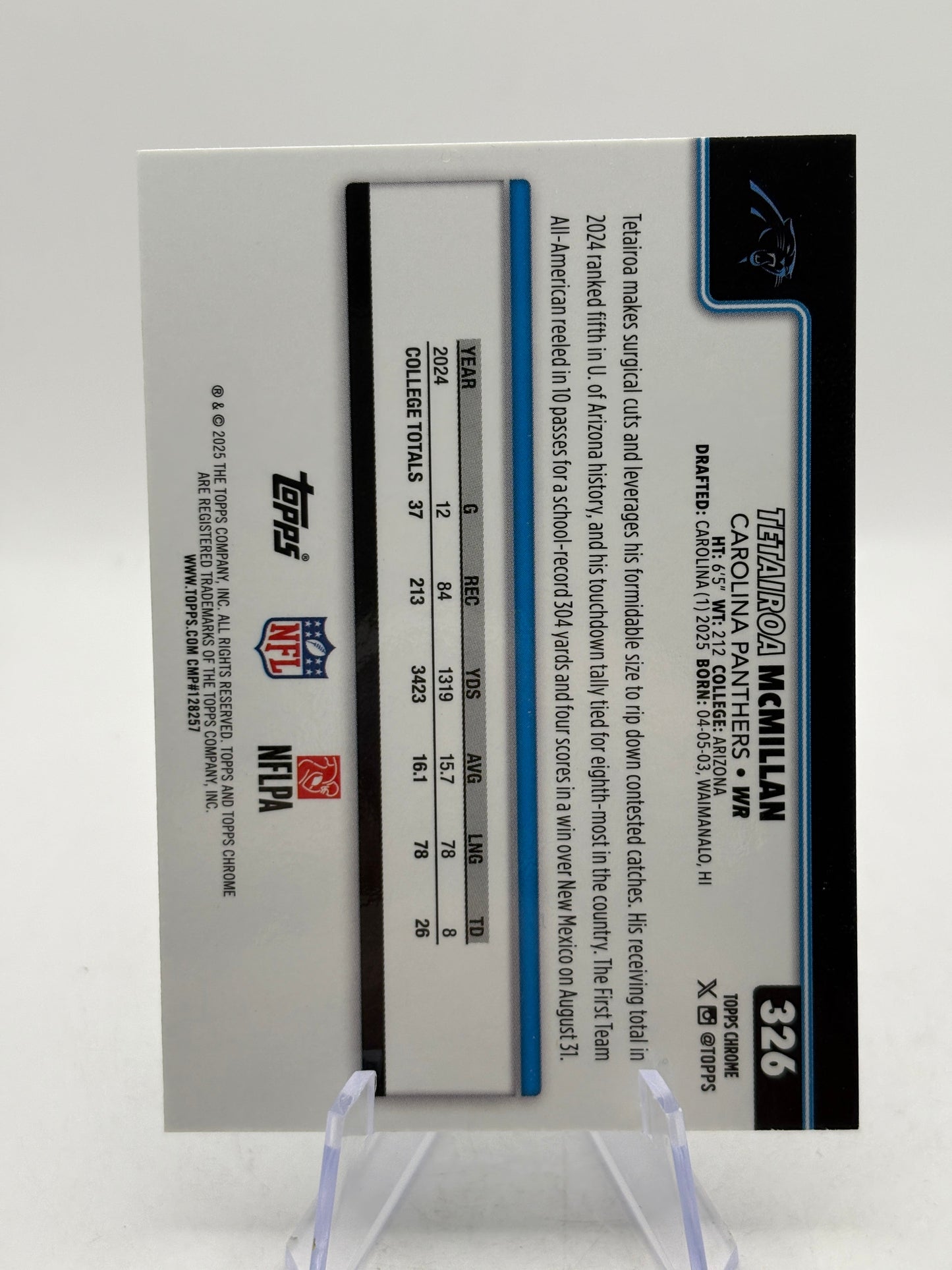 2025 Topps Chrome Football - Tetairoa McMillan Blue Leather /150 Rookie FRENLY BRICKS - Open 7 Days