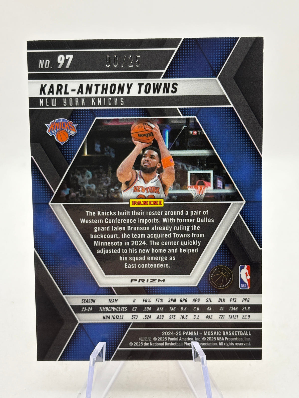 2024-25 Panini Mosaic - #97 Karl Anthony Towns Orange Fluorescent 08/25, photo 2 image 2