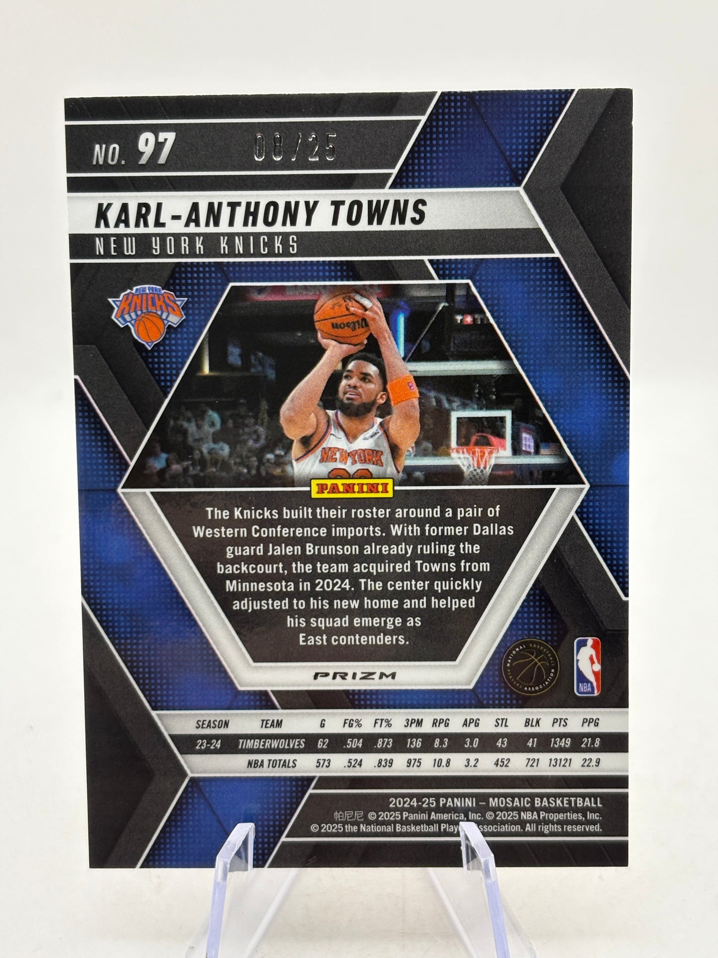 2024-25 Panini Mosaic - #97 Karl Anthony Towns Orange Fluorescent 08/25 FRENLY BRICKS - Open 7 Days