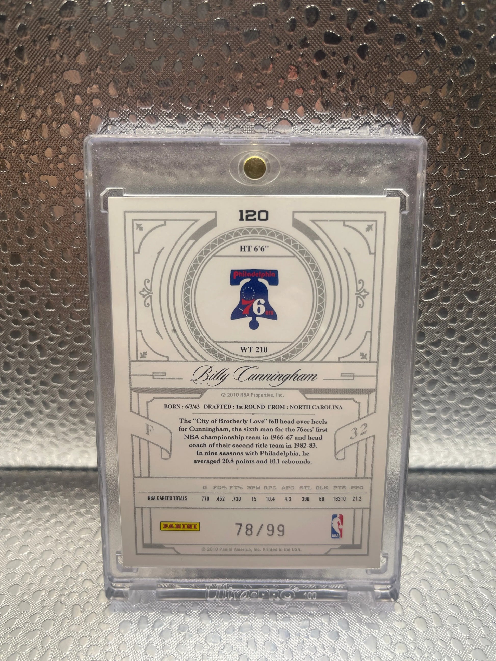 Billy Cunningham 2009-10 National Treasures Base Card #’D 78/99 #120 76ers FRENLY BRICKS - Open 7 Days