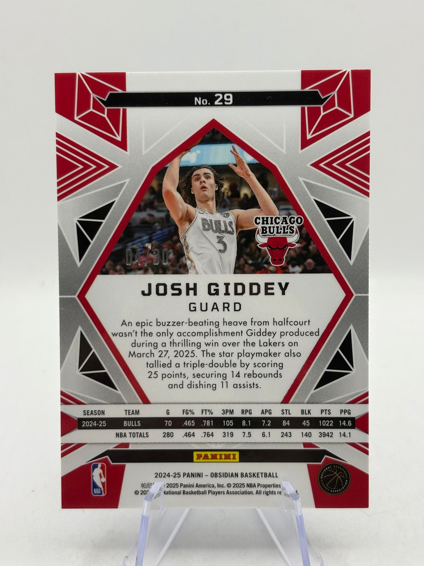 2024-25 Panini Obsidian #25 Josh Giddey (Incomplete) Rainbow Etch Set Numbered FRENLY BRICKS - Open 7 Days