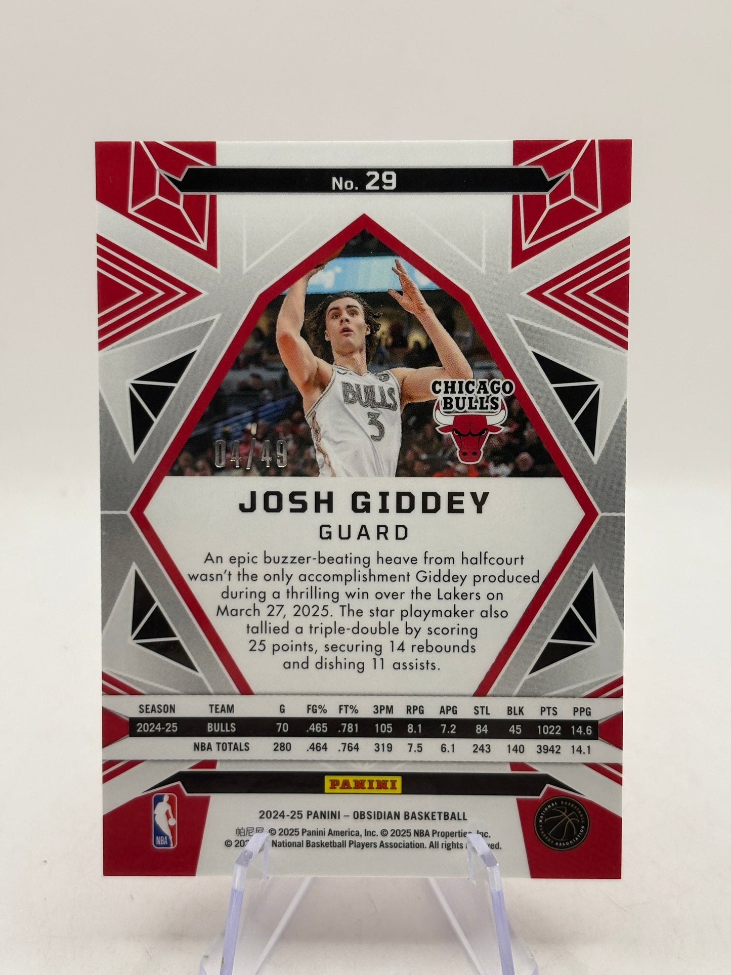 2024-25 Panini Obsidian #25 Josh Giddey (Incomplete) Rainbow Etch Set Numbered FRENLY BRICKS - Open 7 Days