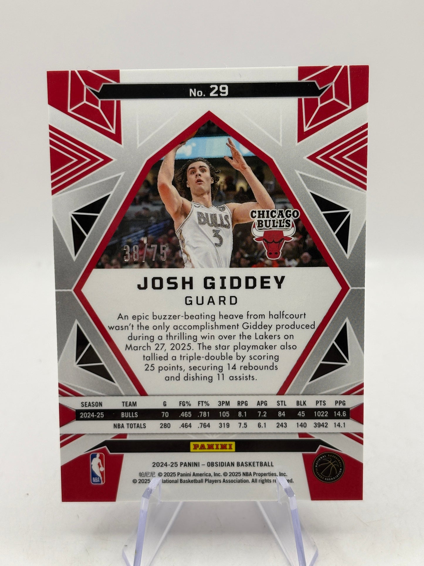 2024-25 Panini Obsidian #25 Josh Giddey (Incomplete) Rainbow Etch Set Numbered FRENLY BRICKS - Open 7 Days