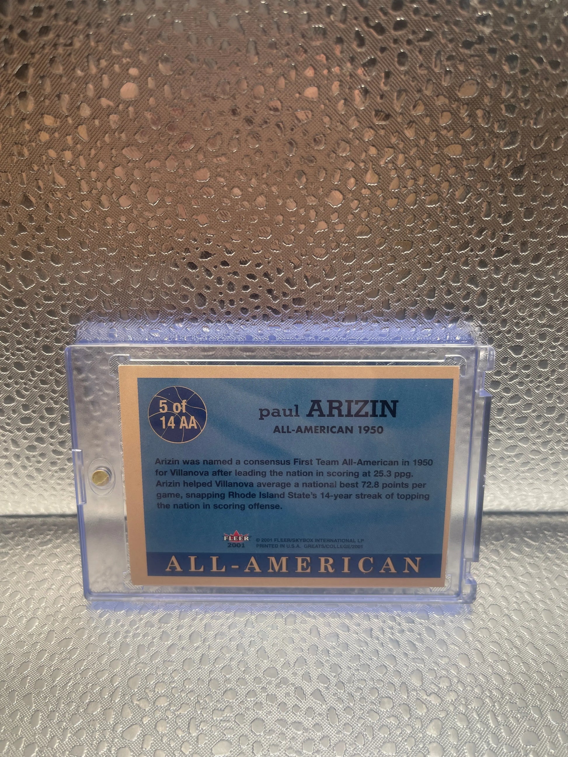 2001 Fleer Greats of the Game #5AA Paul Arizin All-American Collection MINT FRENLY BRICKS - Open 7 Days