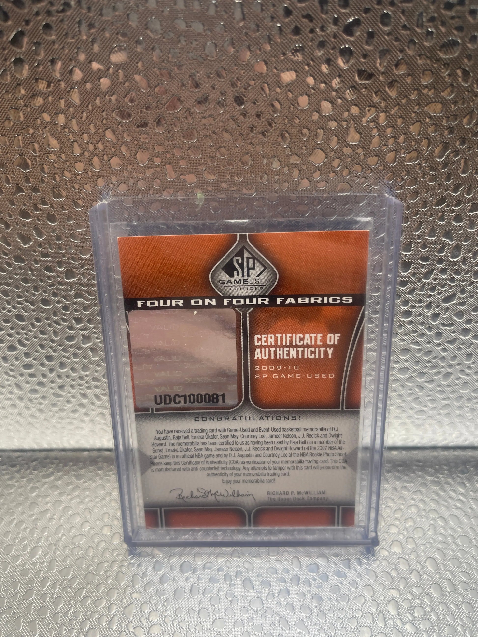 2009 SP Game Used Four on Fabrics Level 1 /99 DJ Augustin / Raja Bell /Emeka Okafor / Sean May / Courtney Lee / Jameer Nelson / JJ Reddick / Dwight Howard FRENLY BRICKS - Open 7 Days