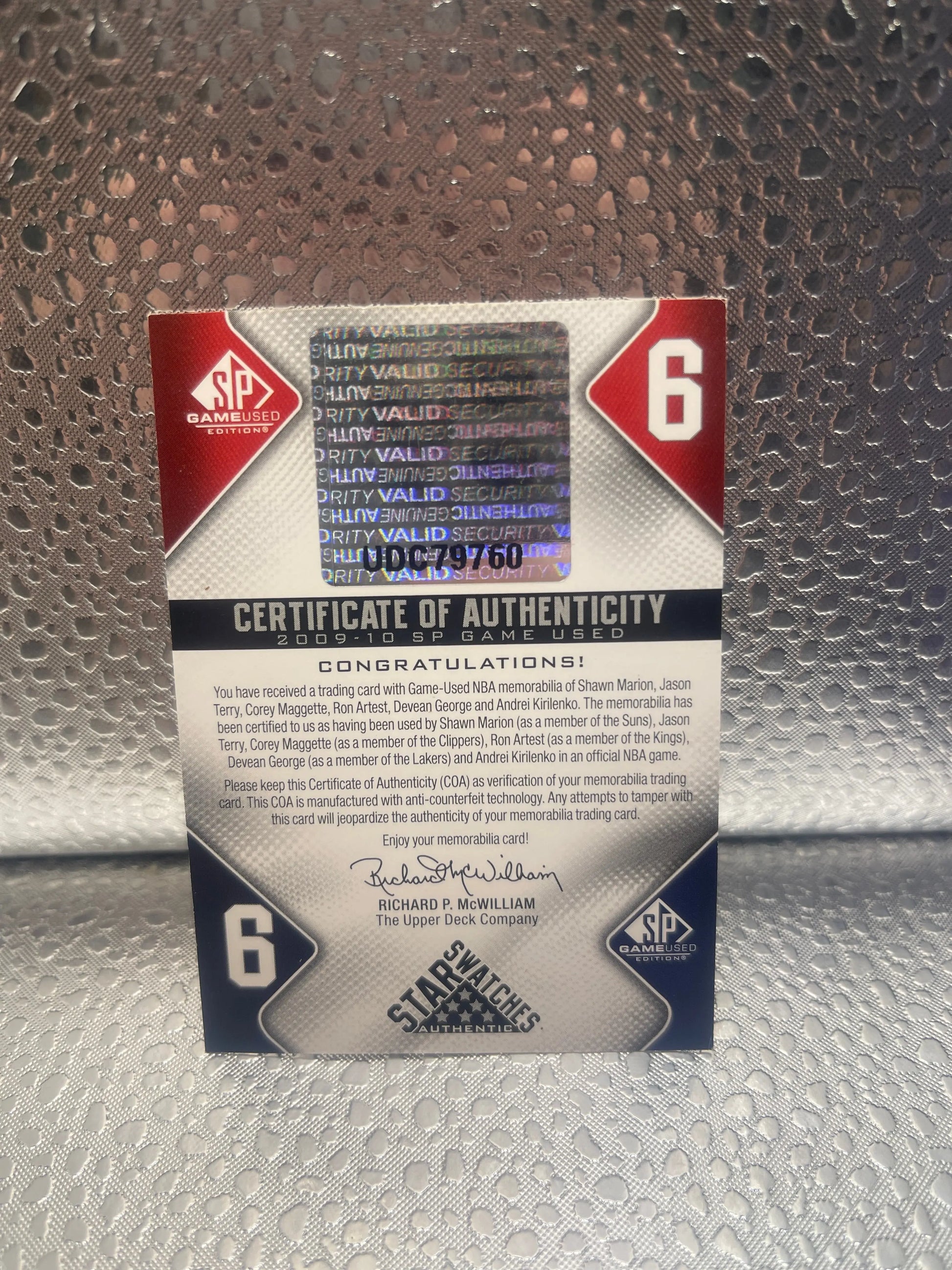 2009 SP Game Used 6 Star Swatches /65 Metta World Peace Ron Artest Devean George NM FRENLY BRICKS - Open 7 Days